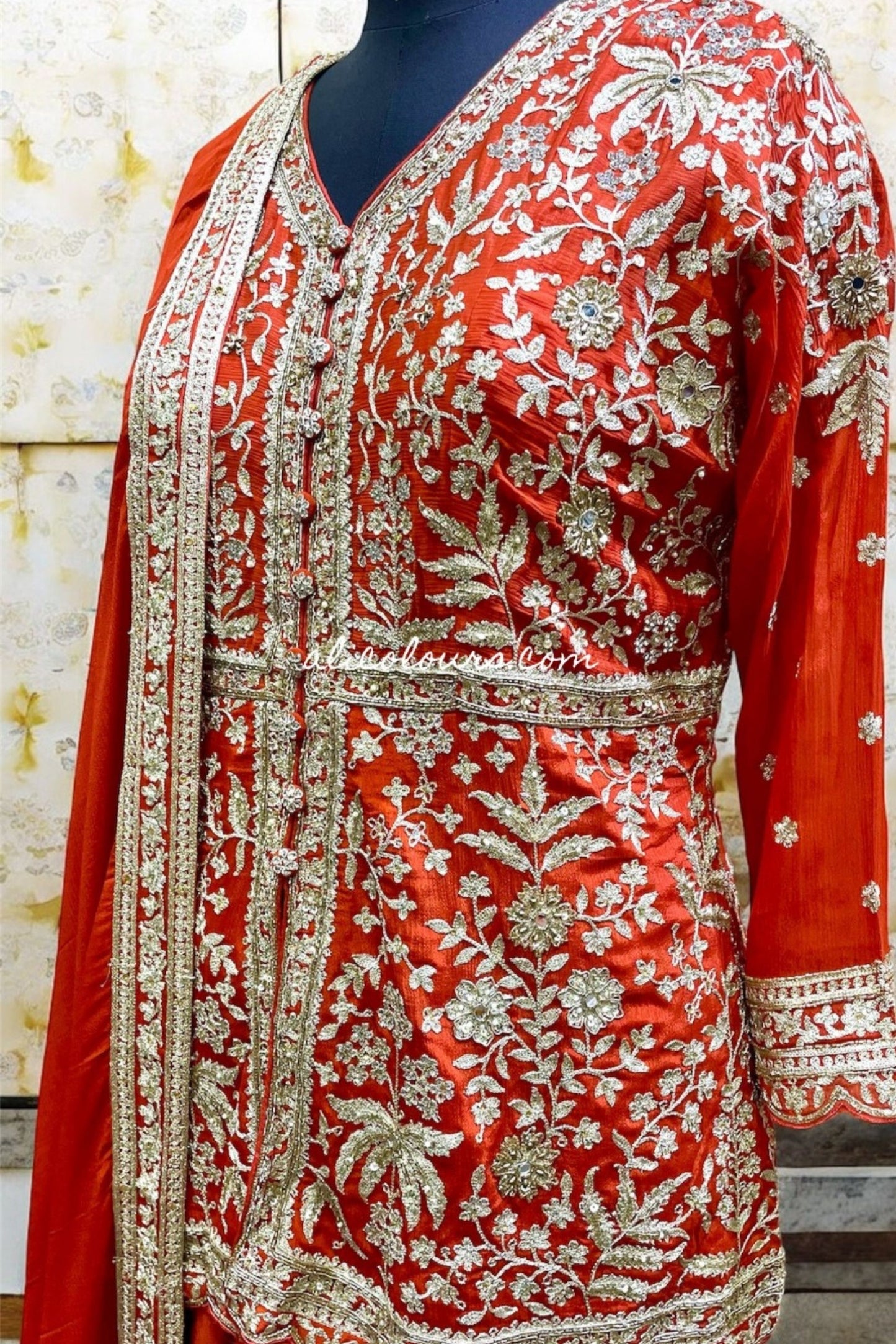 VIVID ORANGE DESIGNER HEAVY EMBROIDERED STITCHED SHARARA SUIT