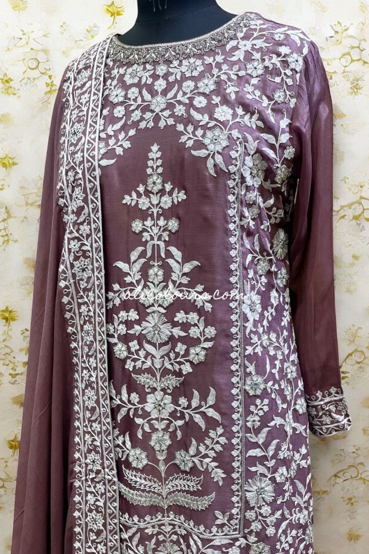 LIGHT PINKISH PURPLE HEAVY EMBROIDERED STITCHED SHARARA SUIT