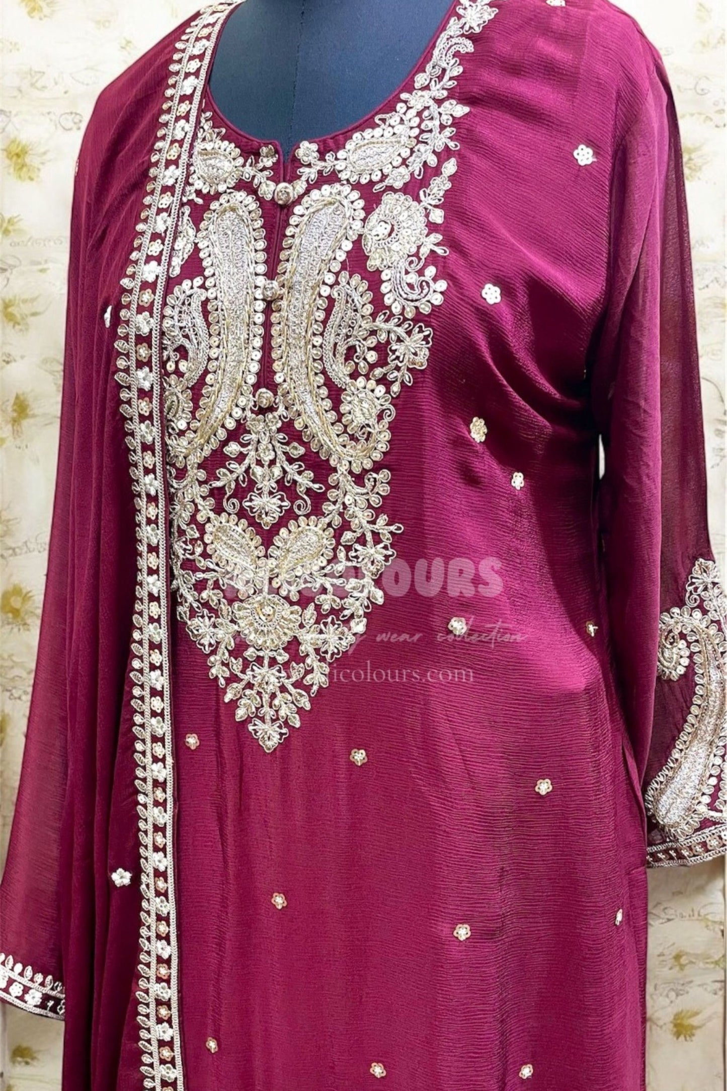 ROYAL MAROON DESIGNER HEAVY EMBROIDERED STITCHED SHARARA SUIT