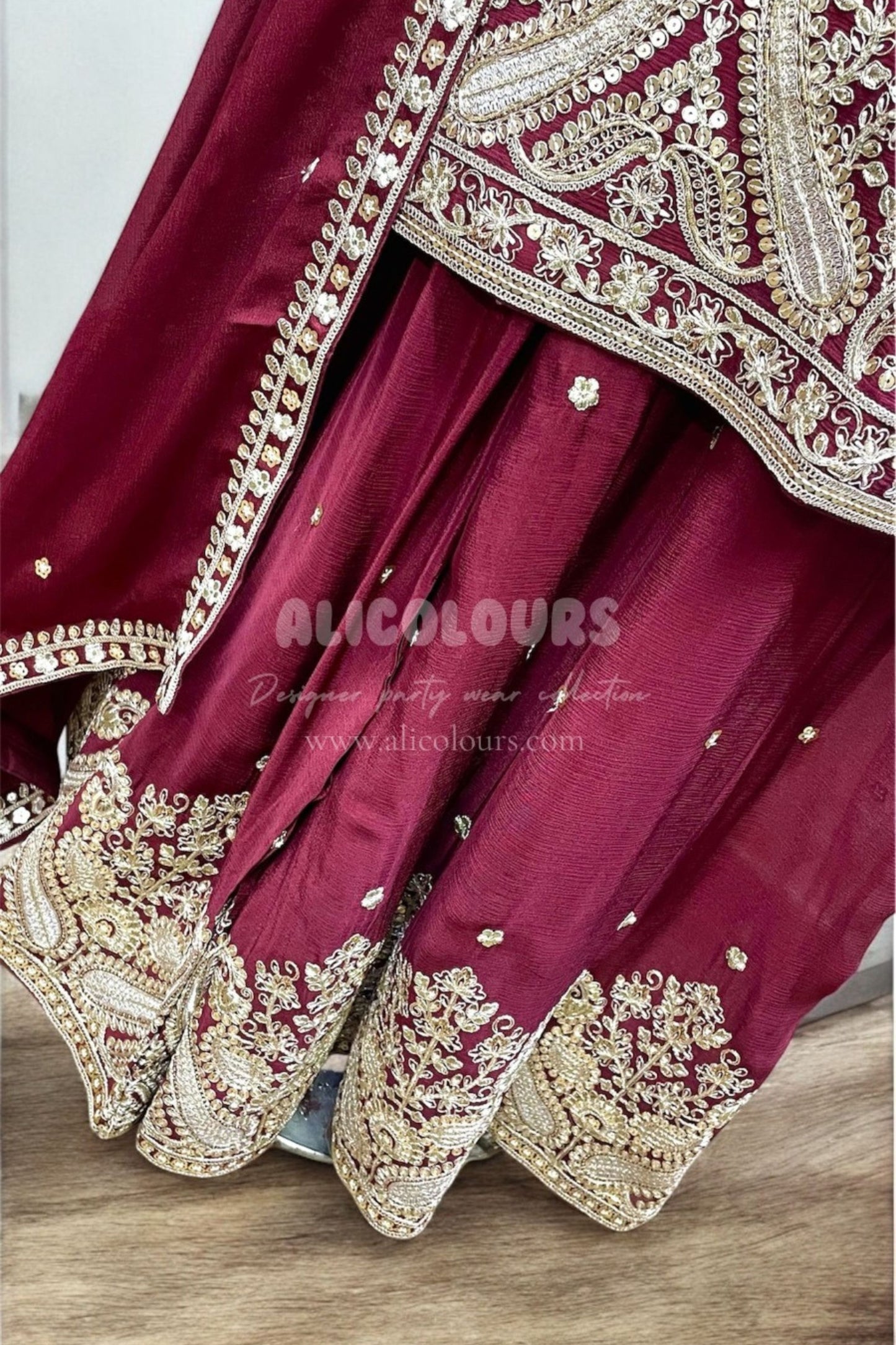 ROYAL MAROON DESIGNER HEAVY EMBROIDERED STITCHED SHARARA SUIT