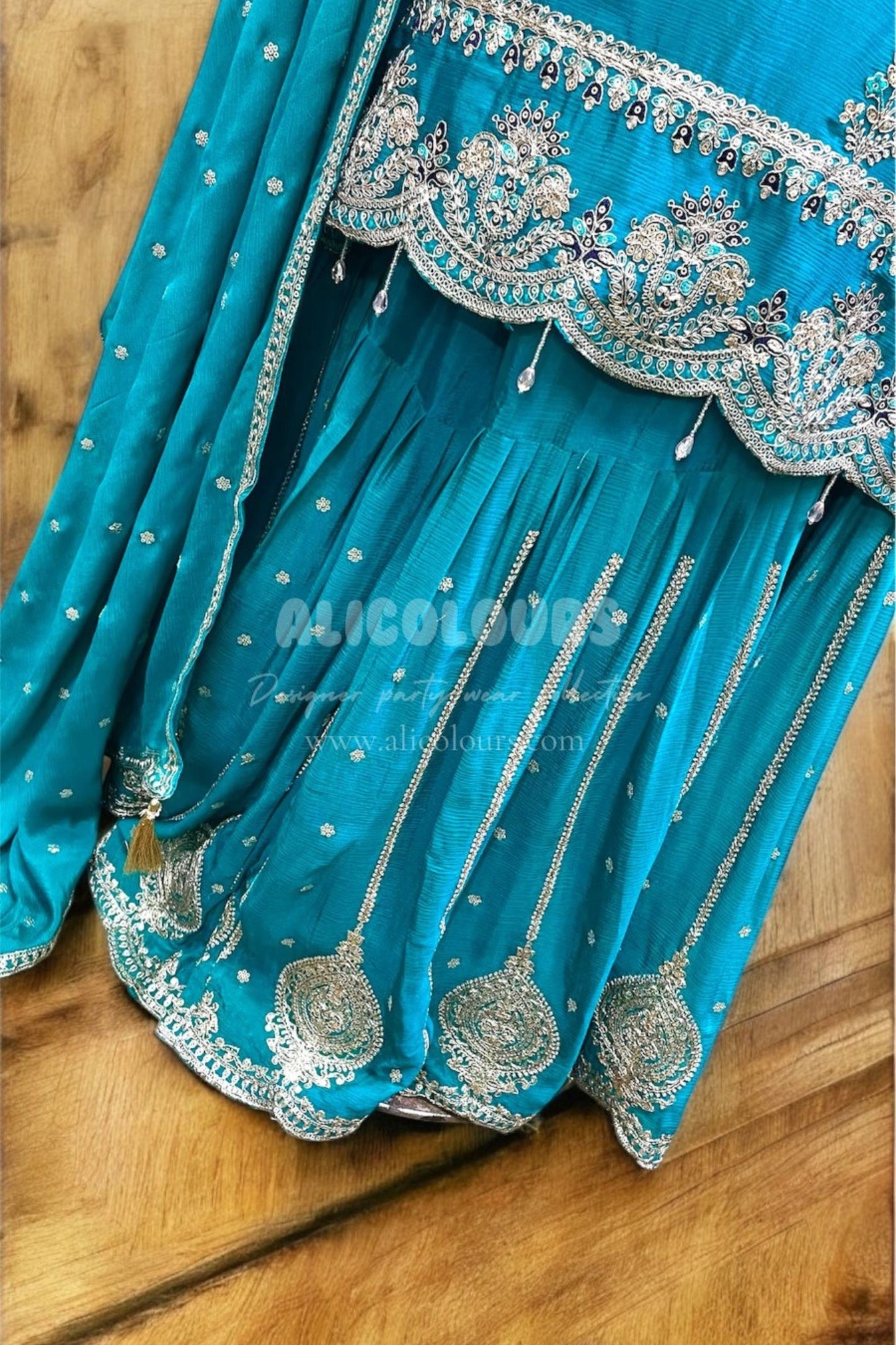 TRUE BLUE DESIGNER HEAVY EMBROIDERED STITCHED SHARARA SUIT