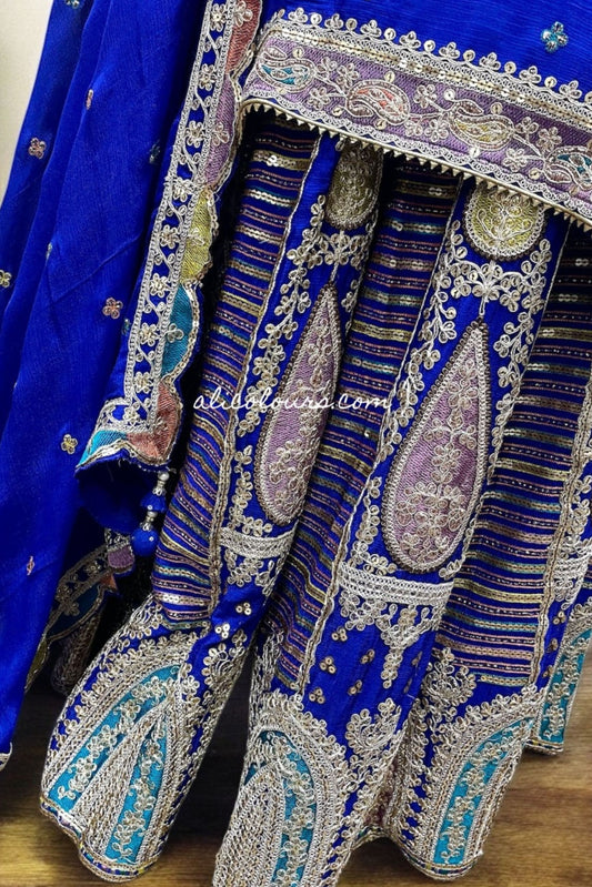 ROYAL BLUE HEAVY ZARI WORK FULLY STITCHED SHARARA SET