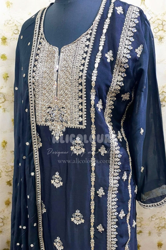 BLACK HEAVY DESIGNER EMBROIDERED SHARARA SUIT