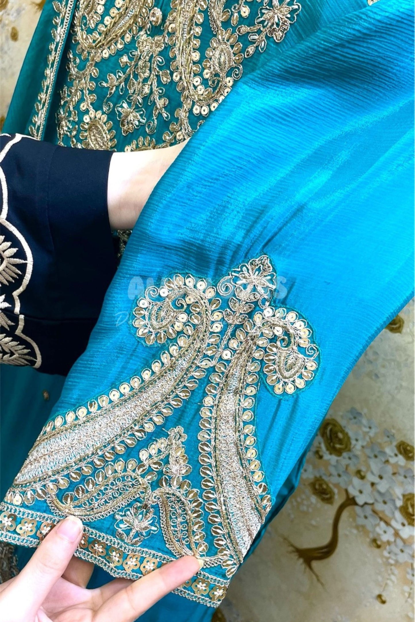TRUE BLUE DESIGNER HEAVY EMBROIDERED STITCHED SHARARA SUIT
