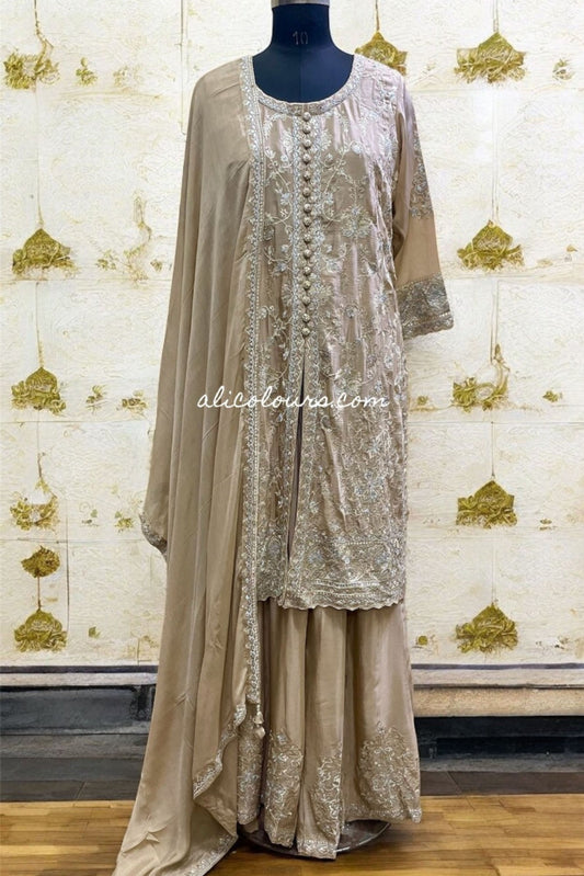 BOUDOIR CREAM FULLY HEAVY EMBROIDERED STITCHED LONG SHARARA SET