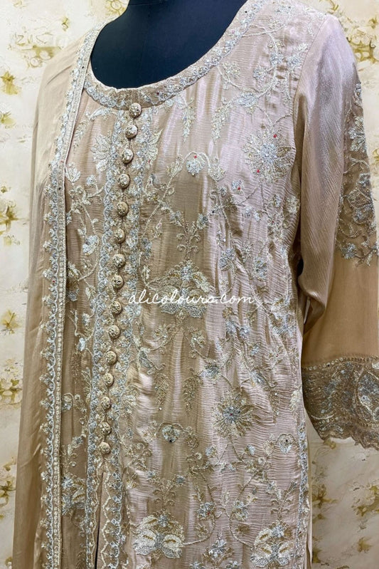 BOUDOIR CREAM FULLY HEAVY EMBROIDERED STITCHED LONG SHARARA SET