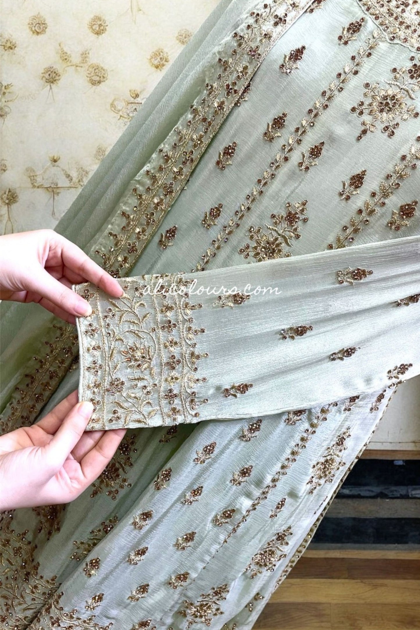 LUXURIOUS MINT GREEN FULLY EMBROIDERED STITCHED GHARARA SET