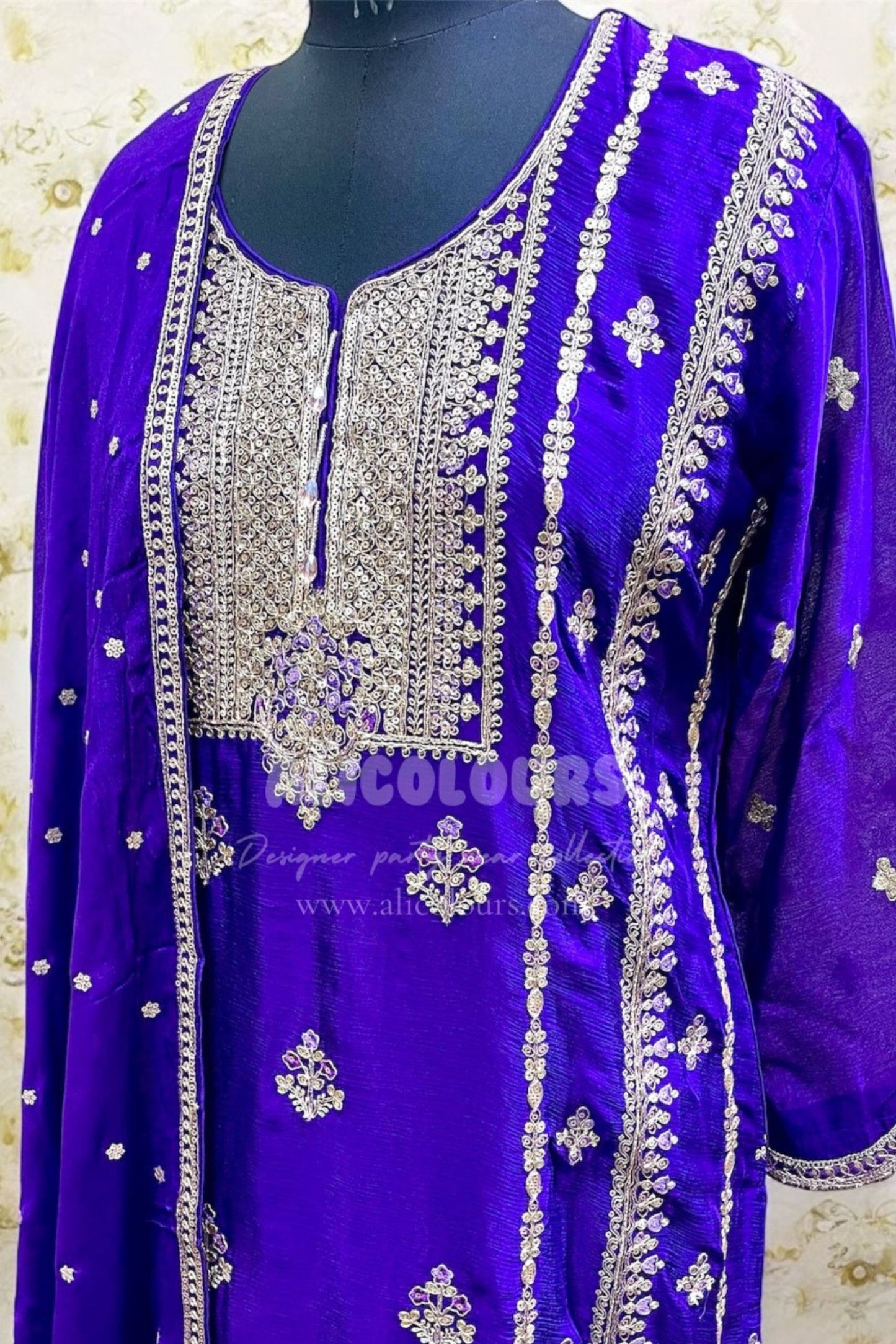 ROYAL BLUE HEAVY DESIGNER EMBROIDERED SHARARA SUIT