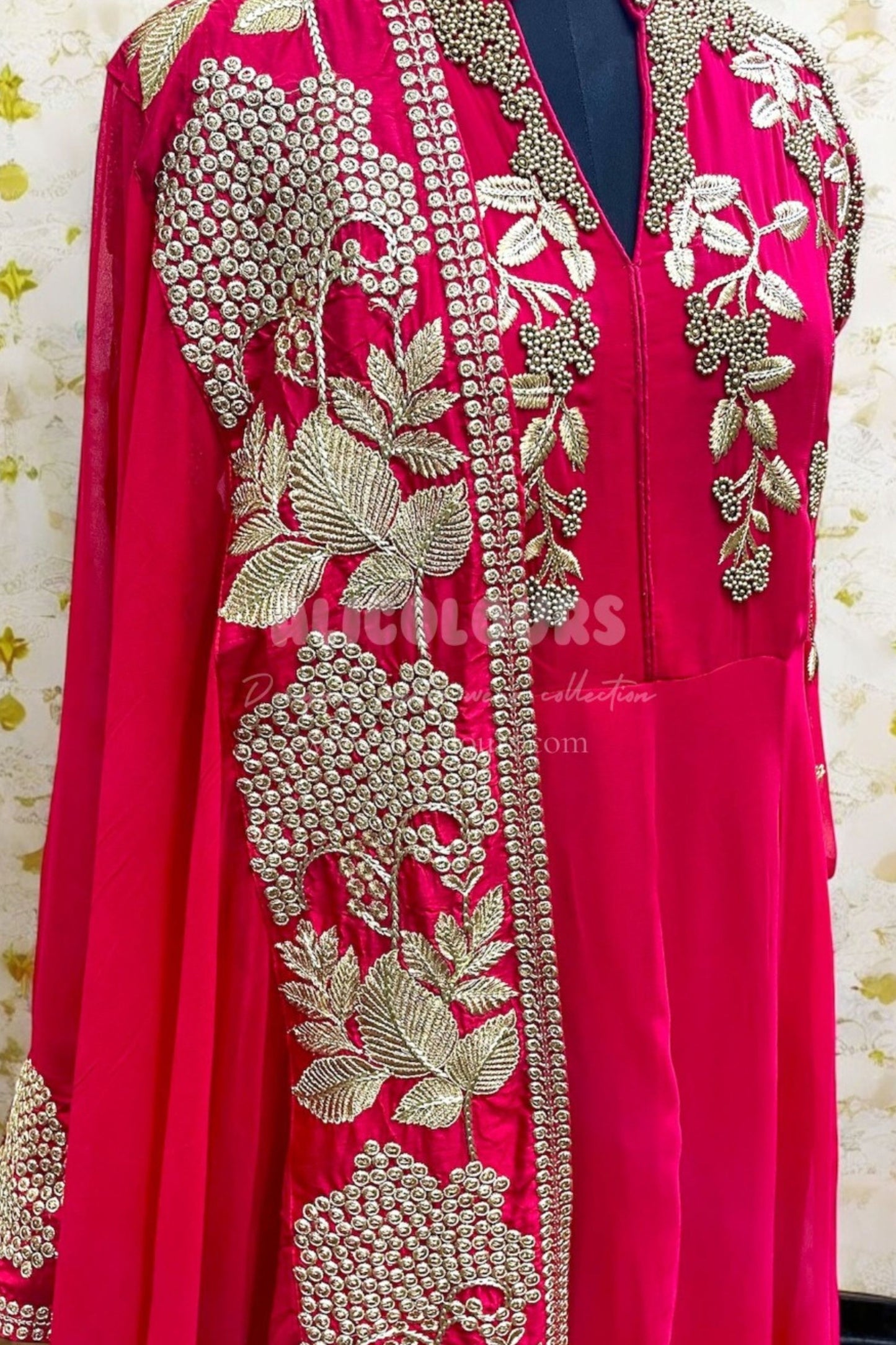 RUBY RED EMBROIDERED & SEQUINS GOWN DRESS WITH DUPATTA