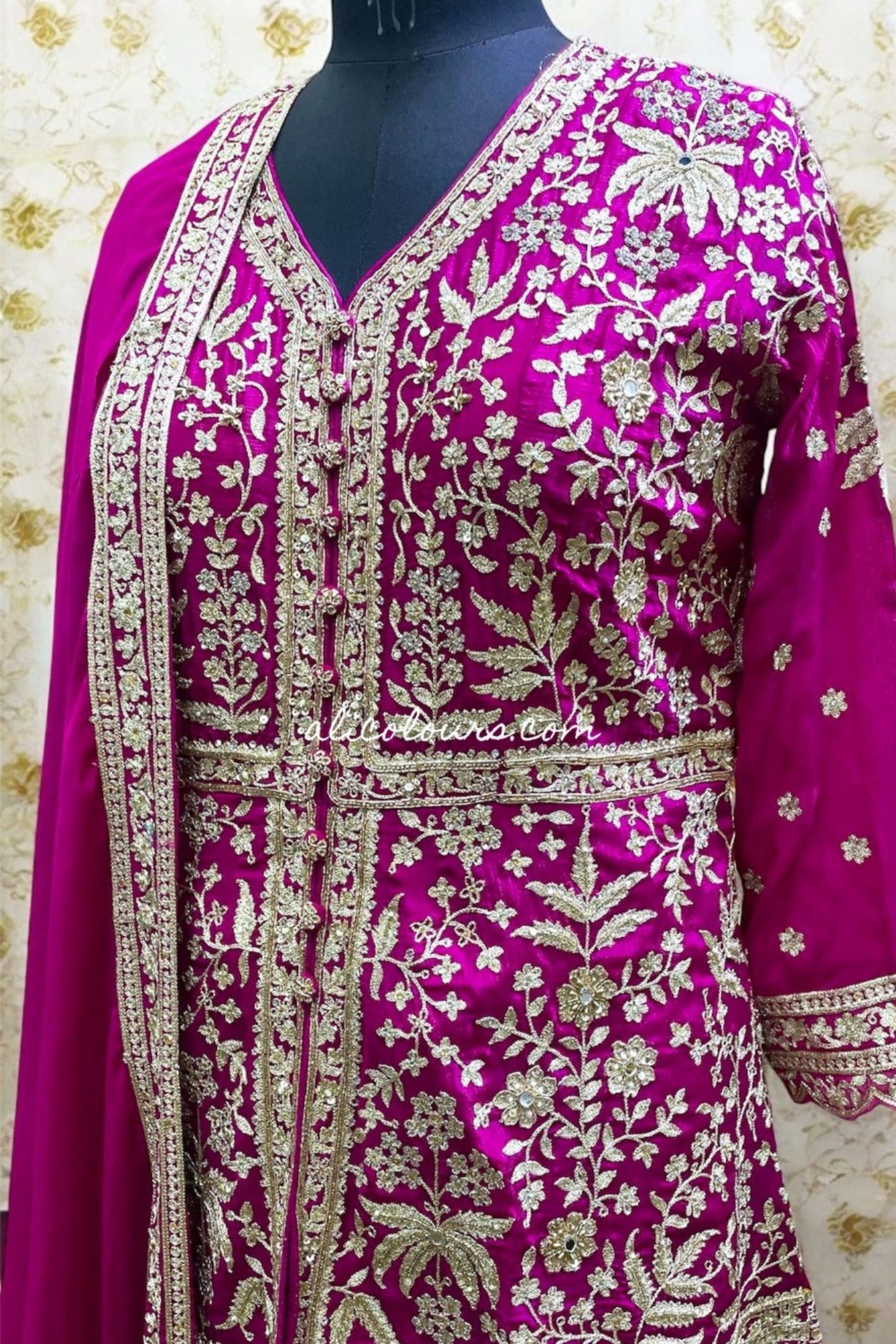 RASPBERRY PINK DESIGNER HEAVY EMBROIDERED STITCHED SHARARA SUIT