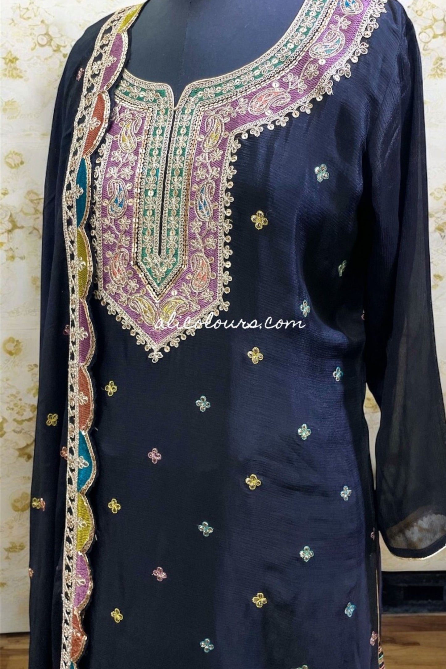 SABLE BLACK HEAVY ZARI WORK FULLY STITCHED SHARARA SET