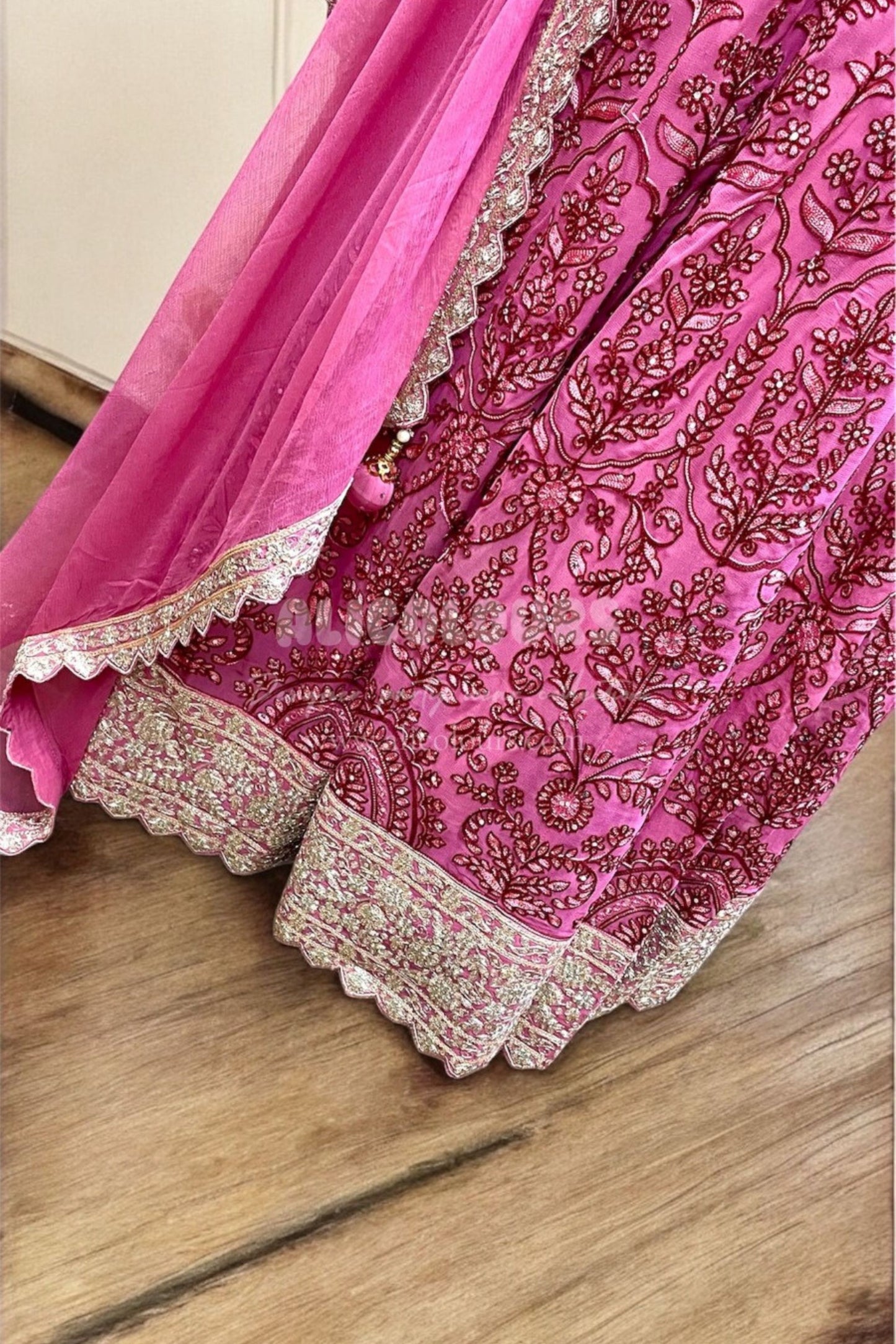 EMBROIDERED & SEQUINS GEORGETTE PINK GOWN DRESS WITH DUPATTA