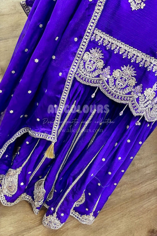 ROYAL BLUE HEAVY DESIGNER EMBROIDERED SHARARA SUIT