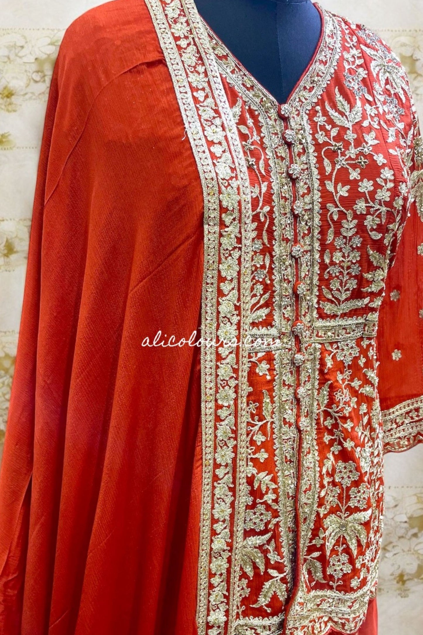 VIVID ORANGE DESIGNER HEAVY EMBROIDERED STITCHED SHARARA SUIT