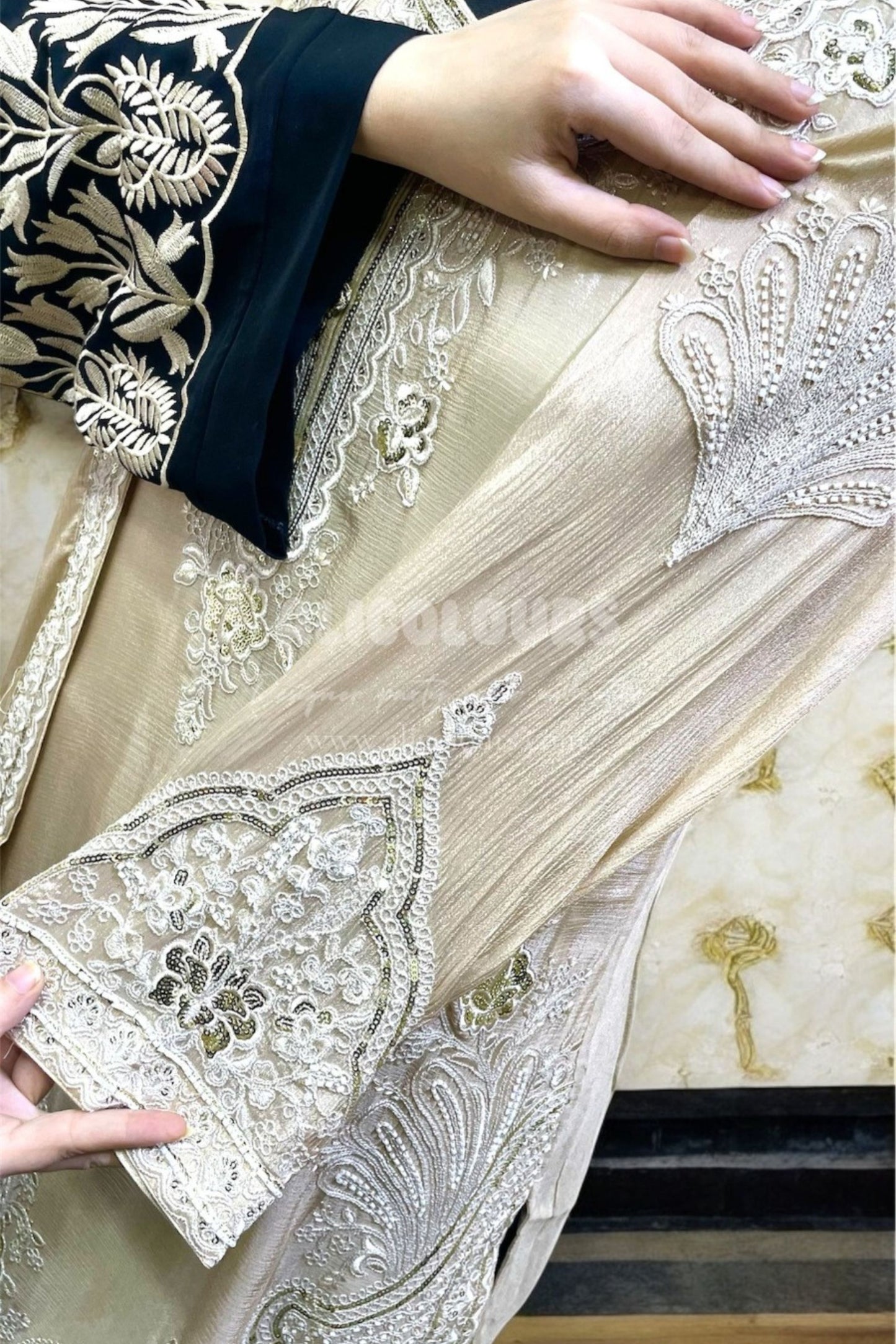 OFF WHITE HEAVY ZARI EMBROIDERED FULLY STITCHED SHARARA SET