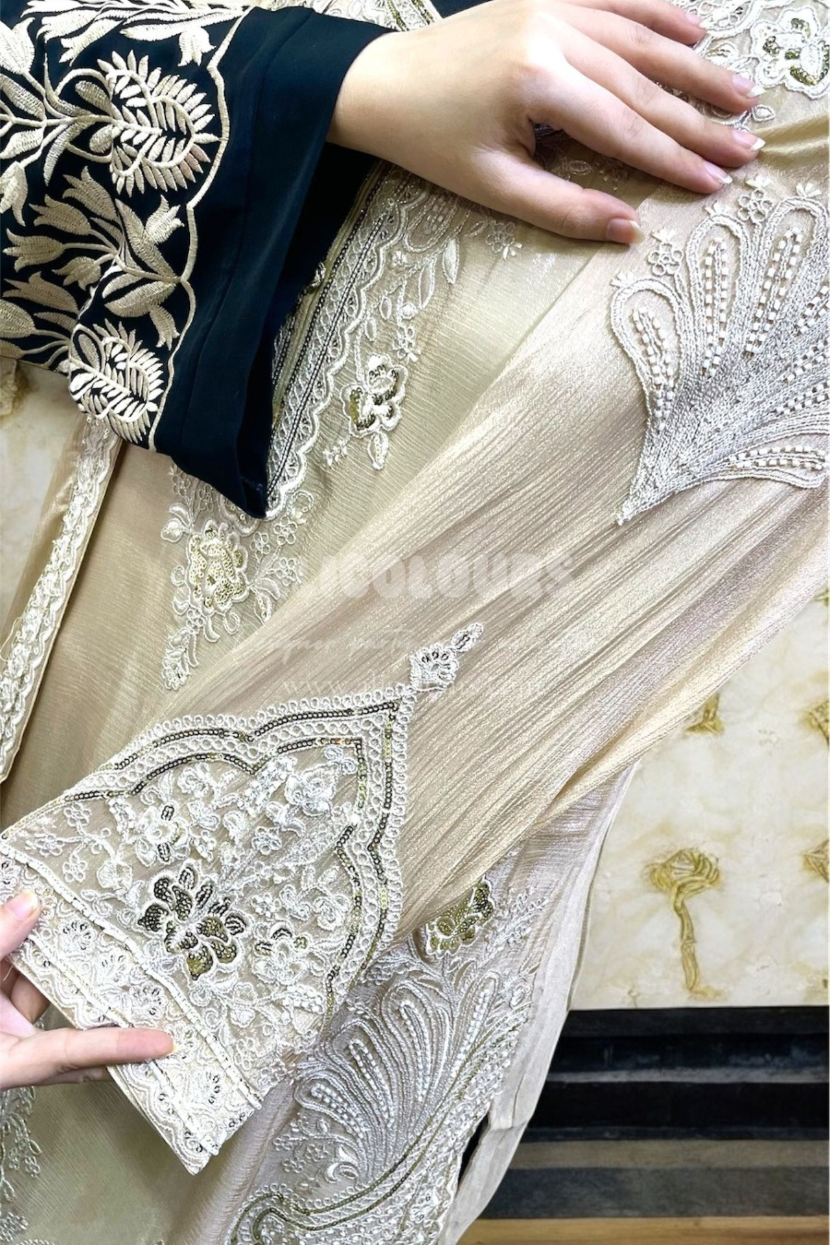 OFF WHITE HEAVY ZARI EMBROIDERED FULLY STITCHED SHARARA SET