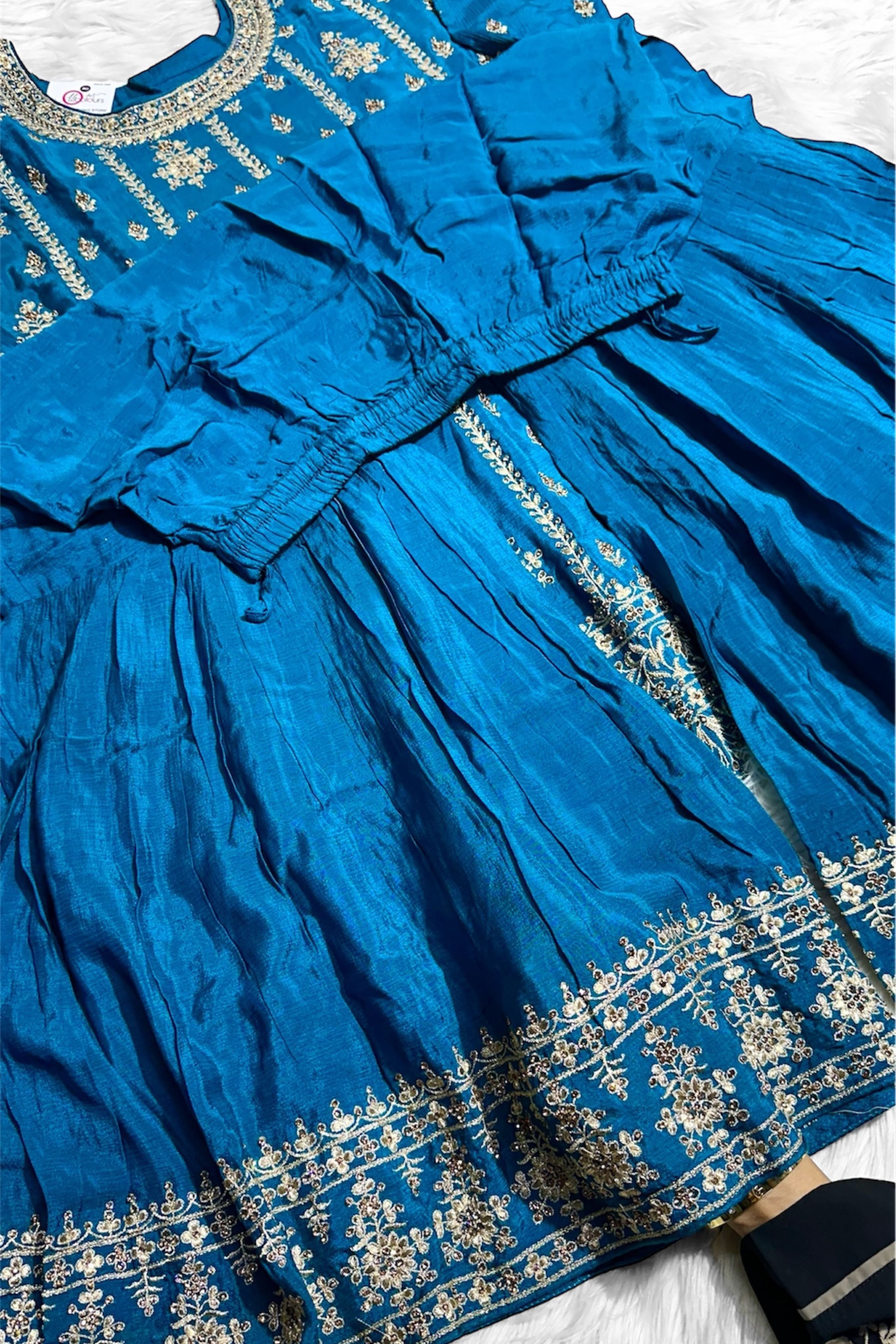 LUXURIOUS TEAL BLUE FESTIVAL GHARARA SET