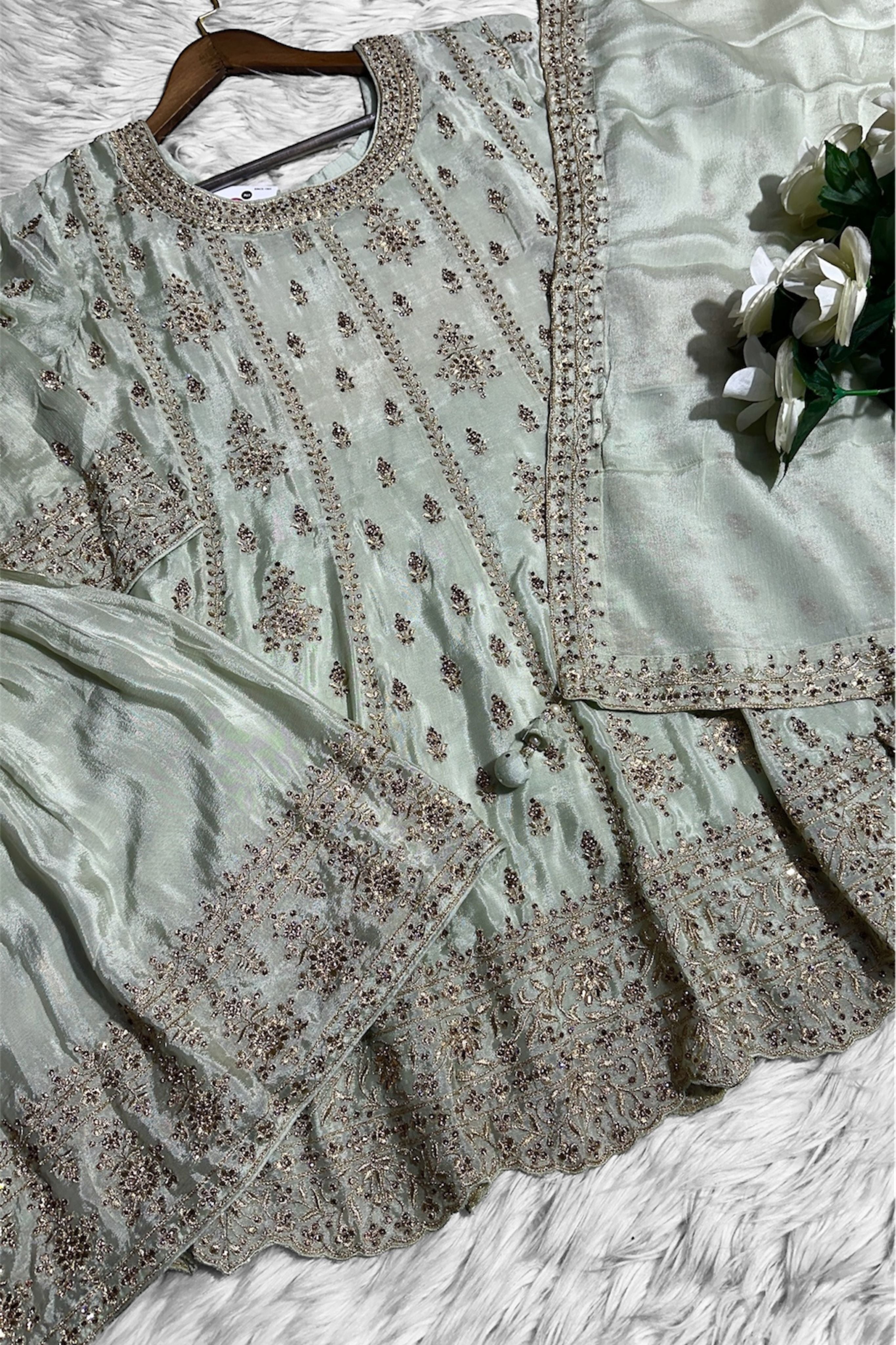 LUXURIOUS MINT GREEN GHARARA SET