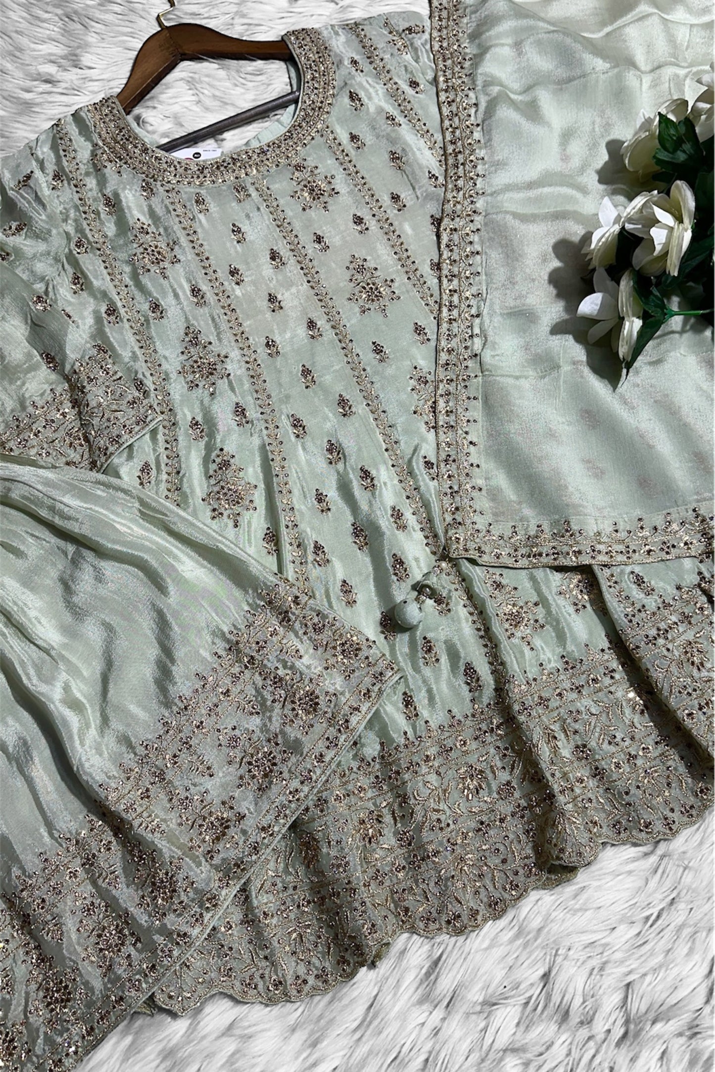 LUXURIOUS MINT GREEN GHARARA SET