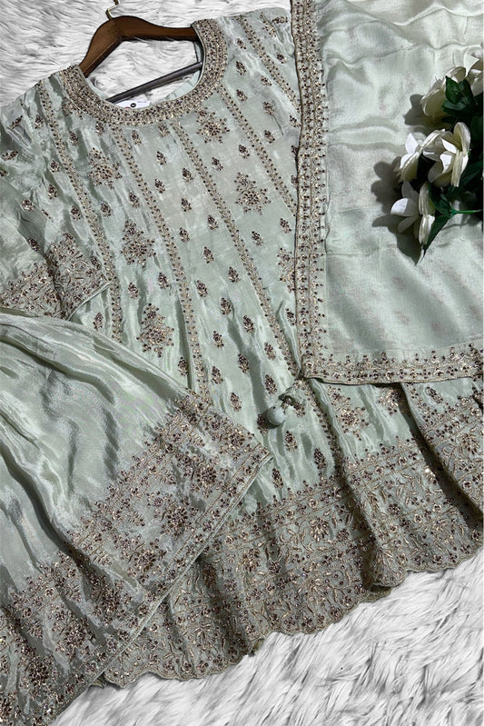 LUXURIOUS MINT GREEN GHARARA SET