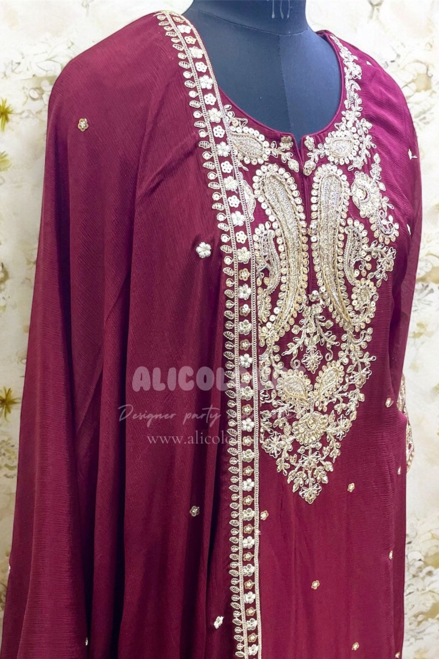 ROYAL MAROON DESIGNER HEAVY EMBROIDERED STITCHED SHARARA SUIT