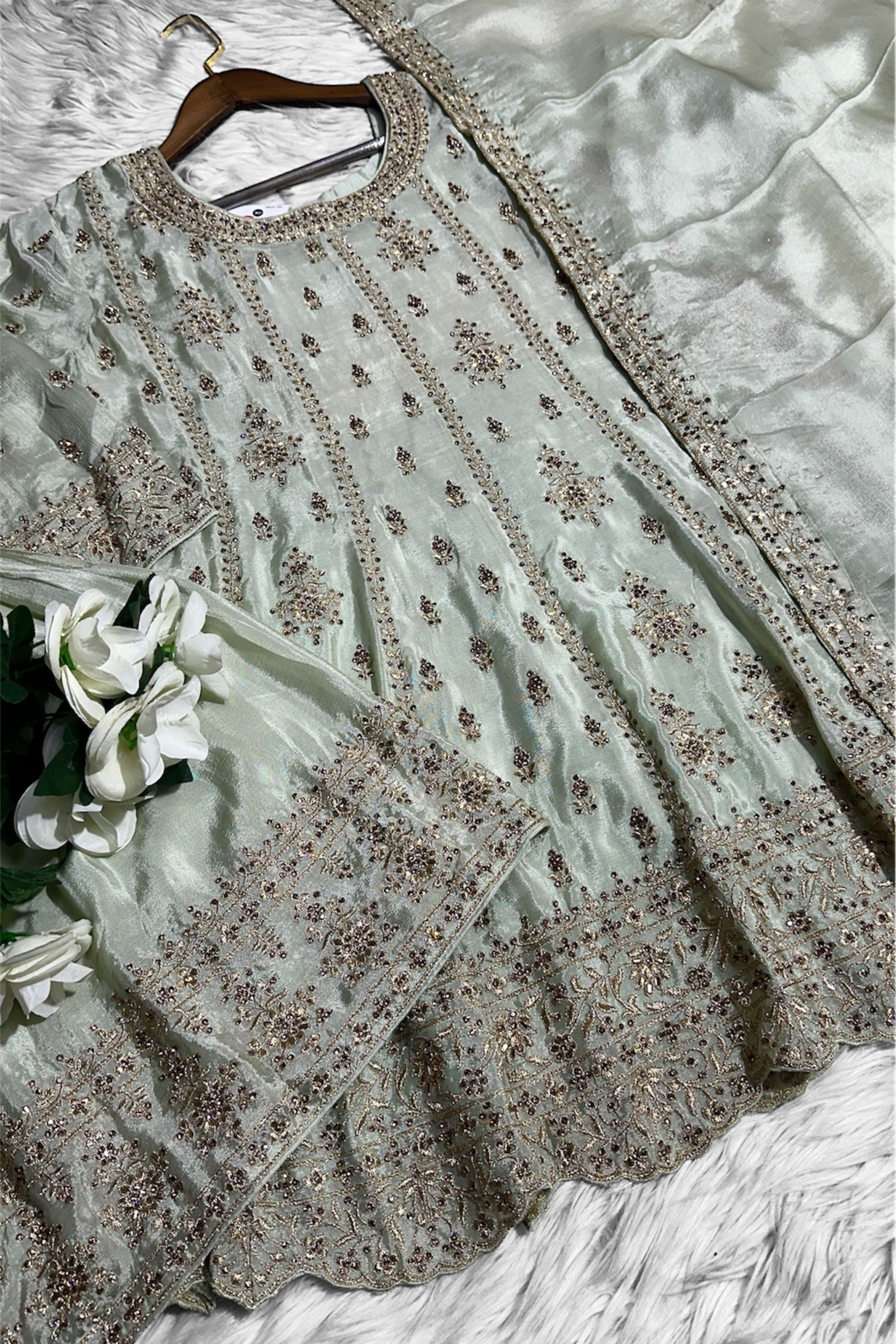 LUXURIOUS MINT GREEN GHARARA SET