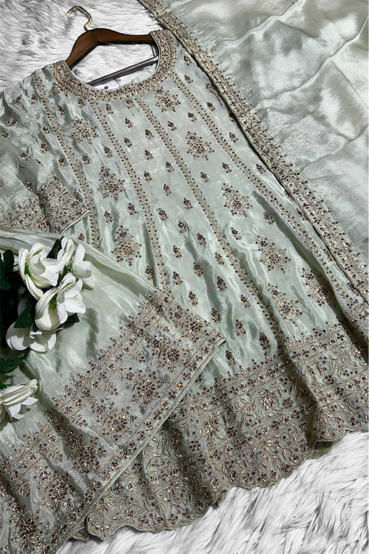 LUXURIOUS MINT GREEN GHARARA SET