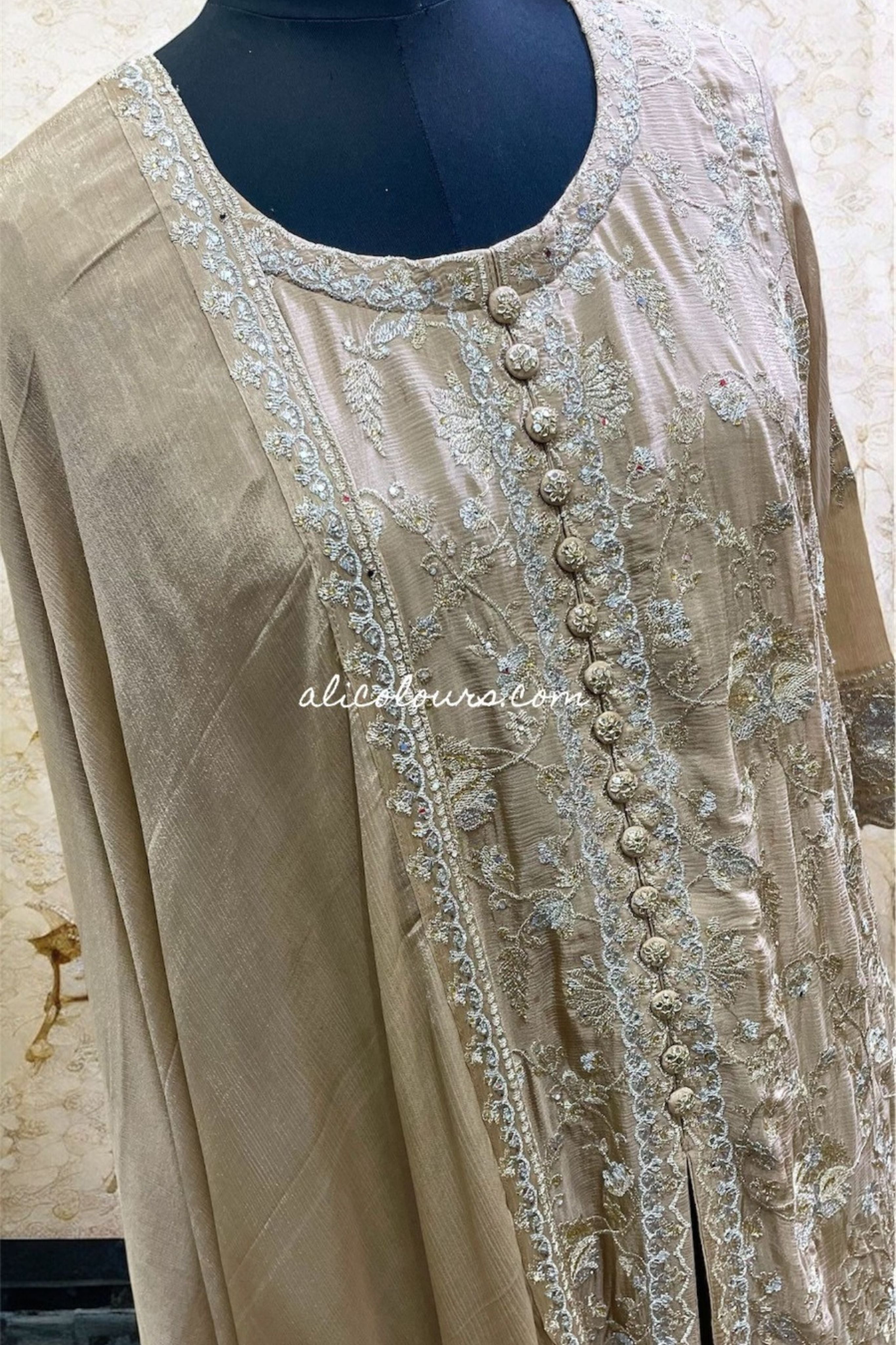 BOUDOIR CREAM FULLY HEAVY EMBROIDERED STITCHED LONG SHARARA SET