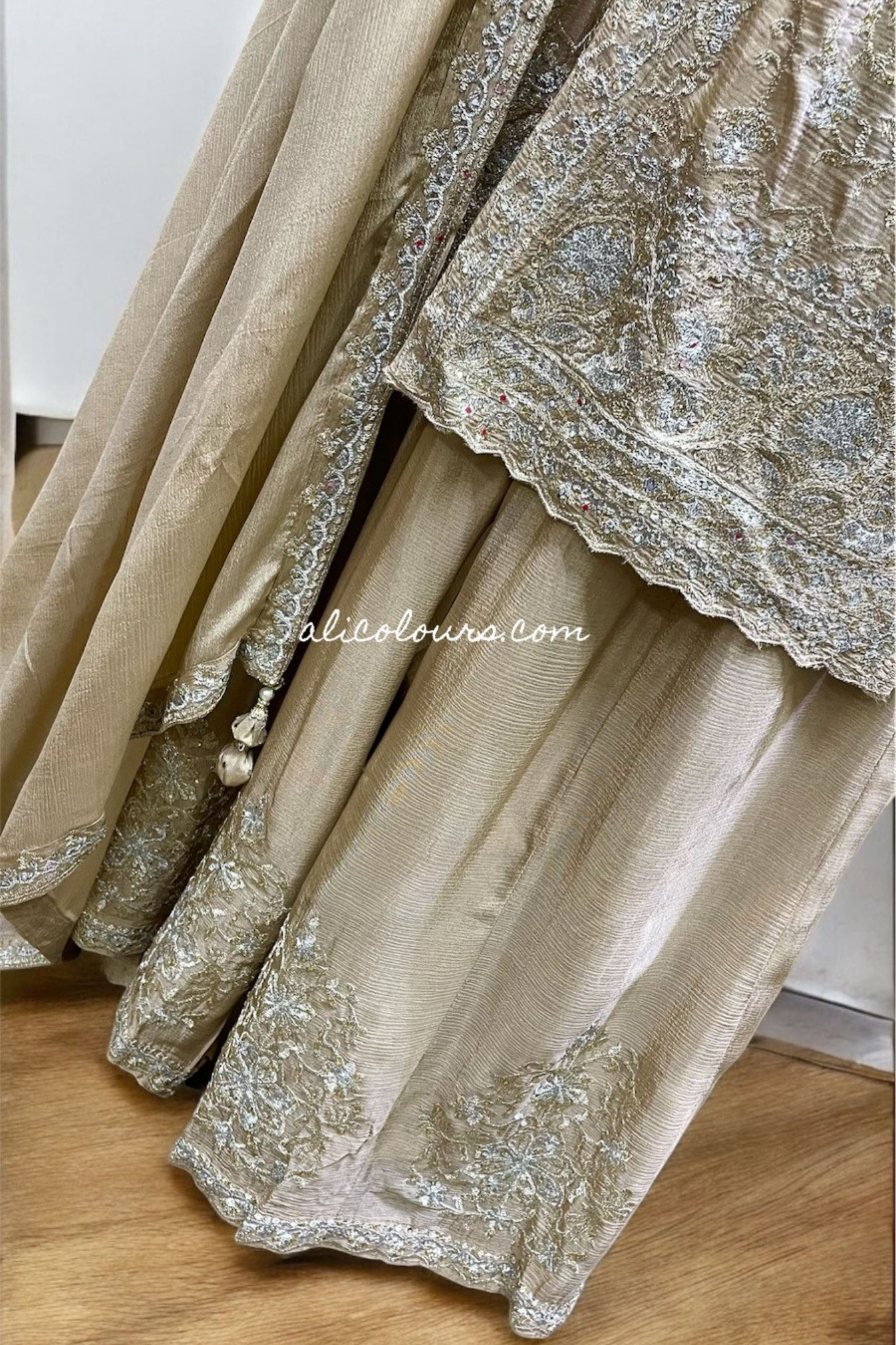 BOUDOIR CREAM FULLY HEAVY EMBROIDERED STITCHED LONG SHARARA SET
