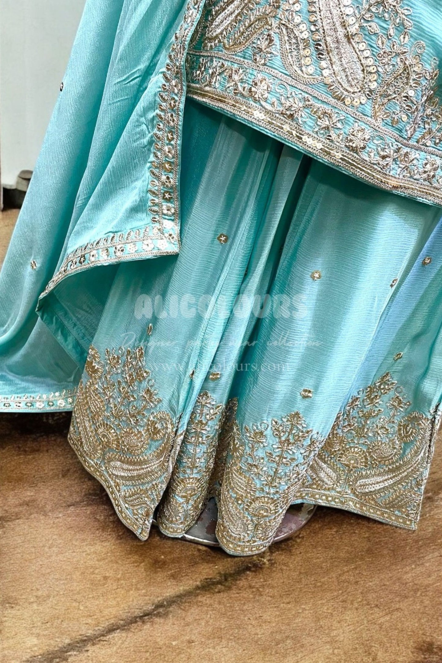 PASTEL BLUE DESIGNER HEAVY EMBROIDERED STITCHED SHARARA SUIT
