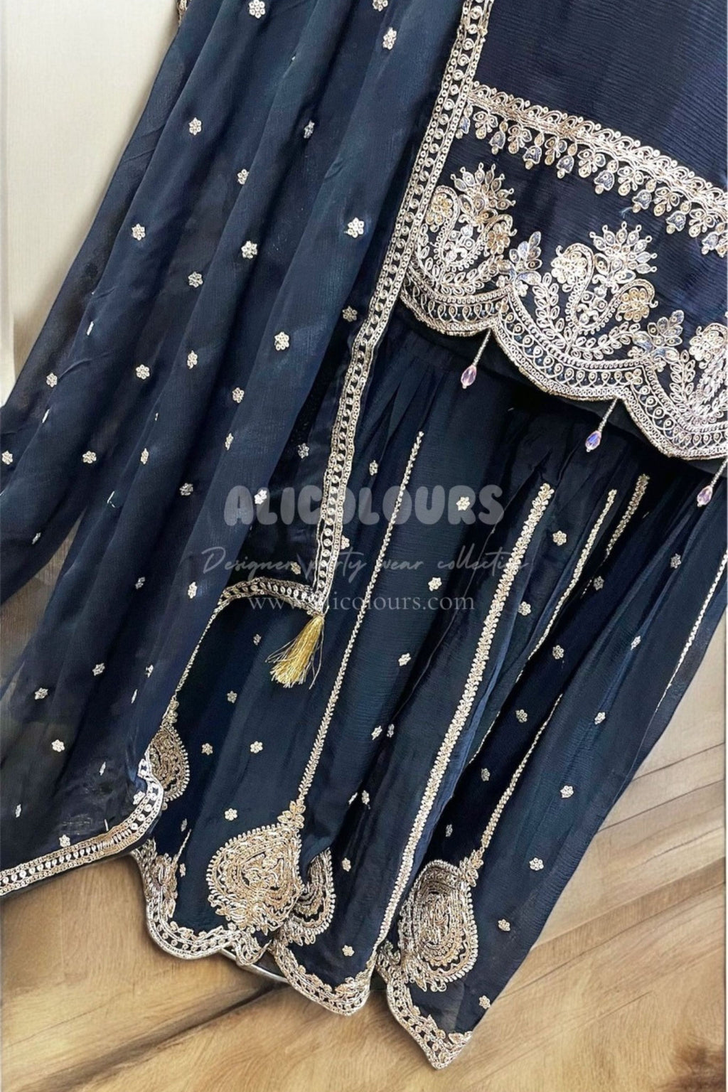 BLACK HEAVY DESIGNER EMBROIDERED SHARARA SUIT
