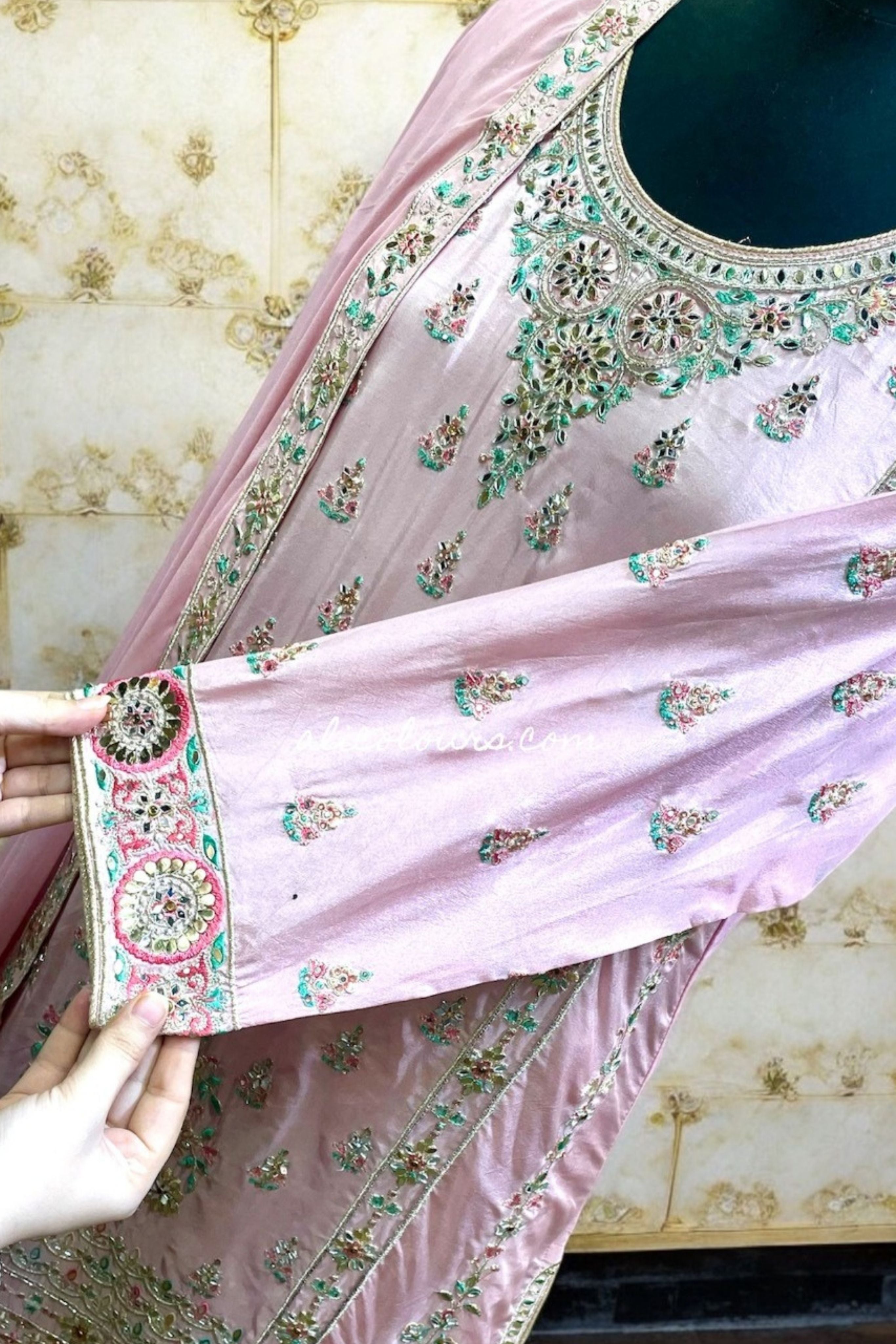 PASTEL PINK FULLY HEAVY EMBROIDERED STITCHED LONG GHARARA SET