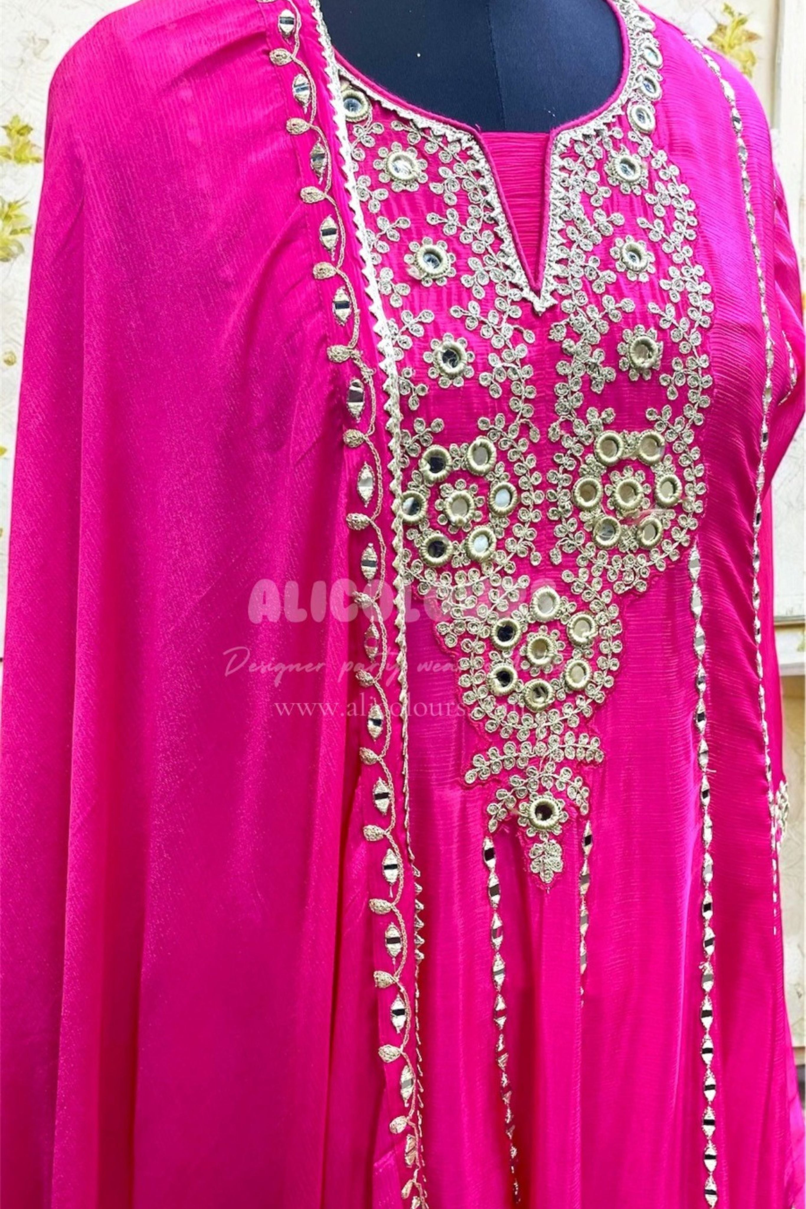 BRIGHT PINK HEAVY ELEGANT DHOTI STITCHED SUIT