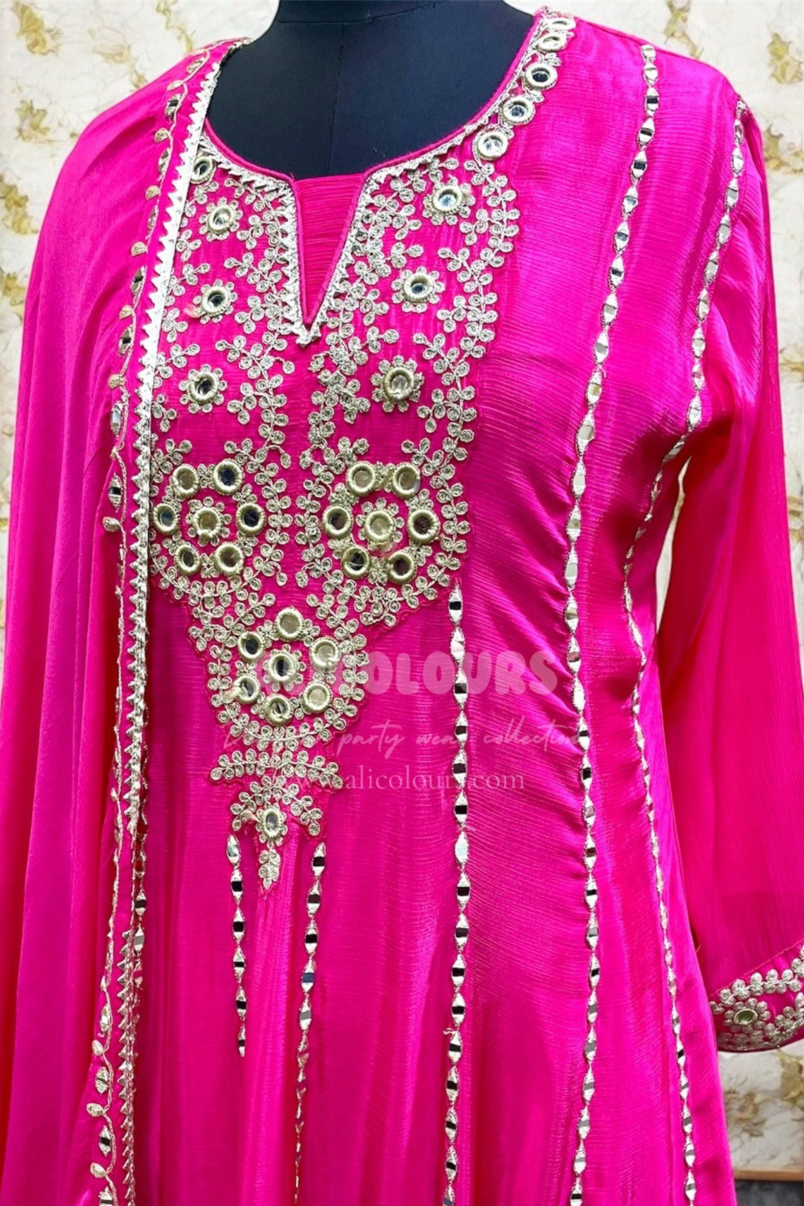 BRIGHT PINK HEAVY ELEGANT DHOTI STITCHED SUIT