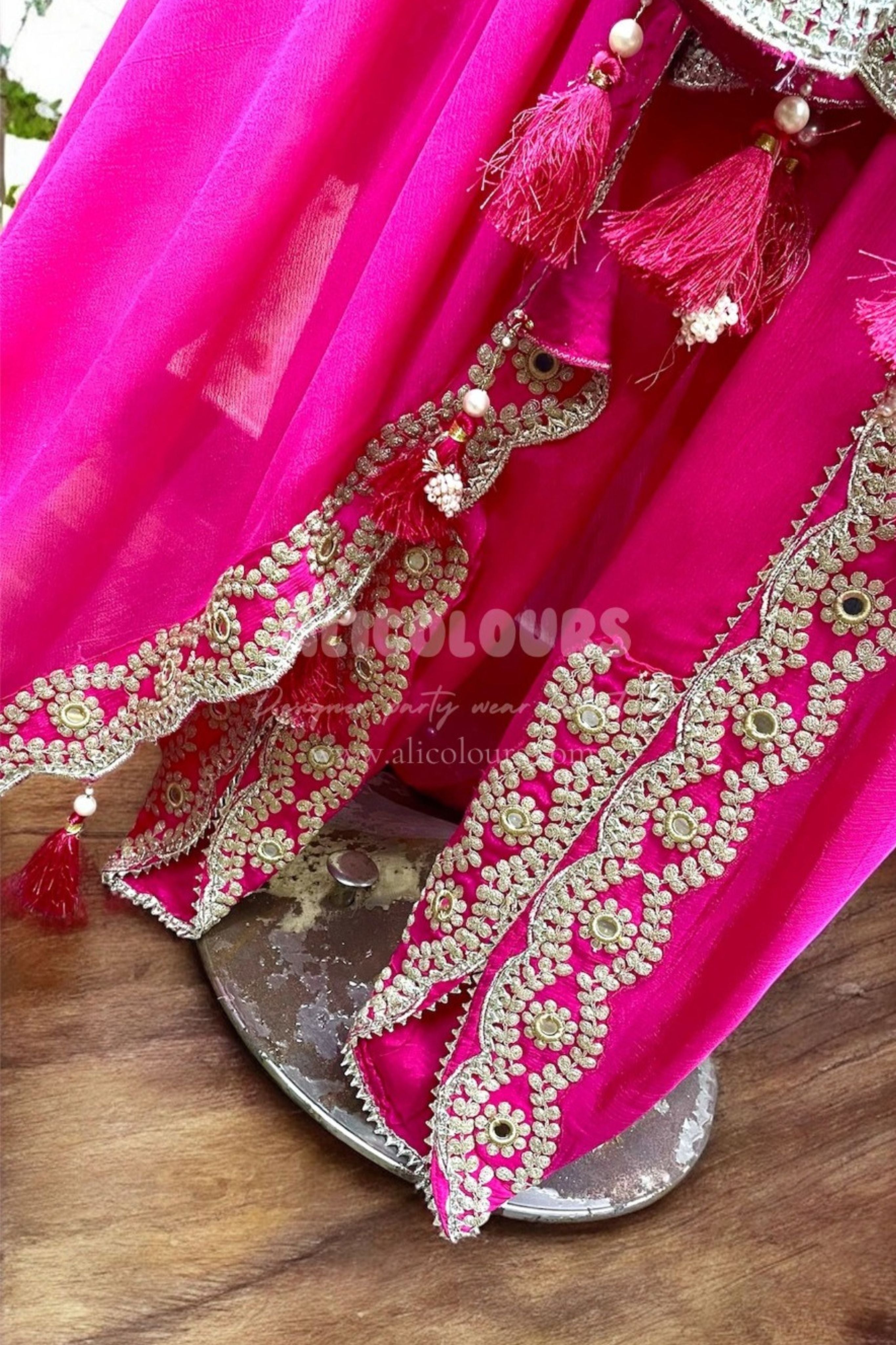 BRIGHT PINK HEAVY ELEGANT DHOTI STITCHED SUIT