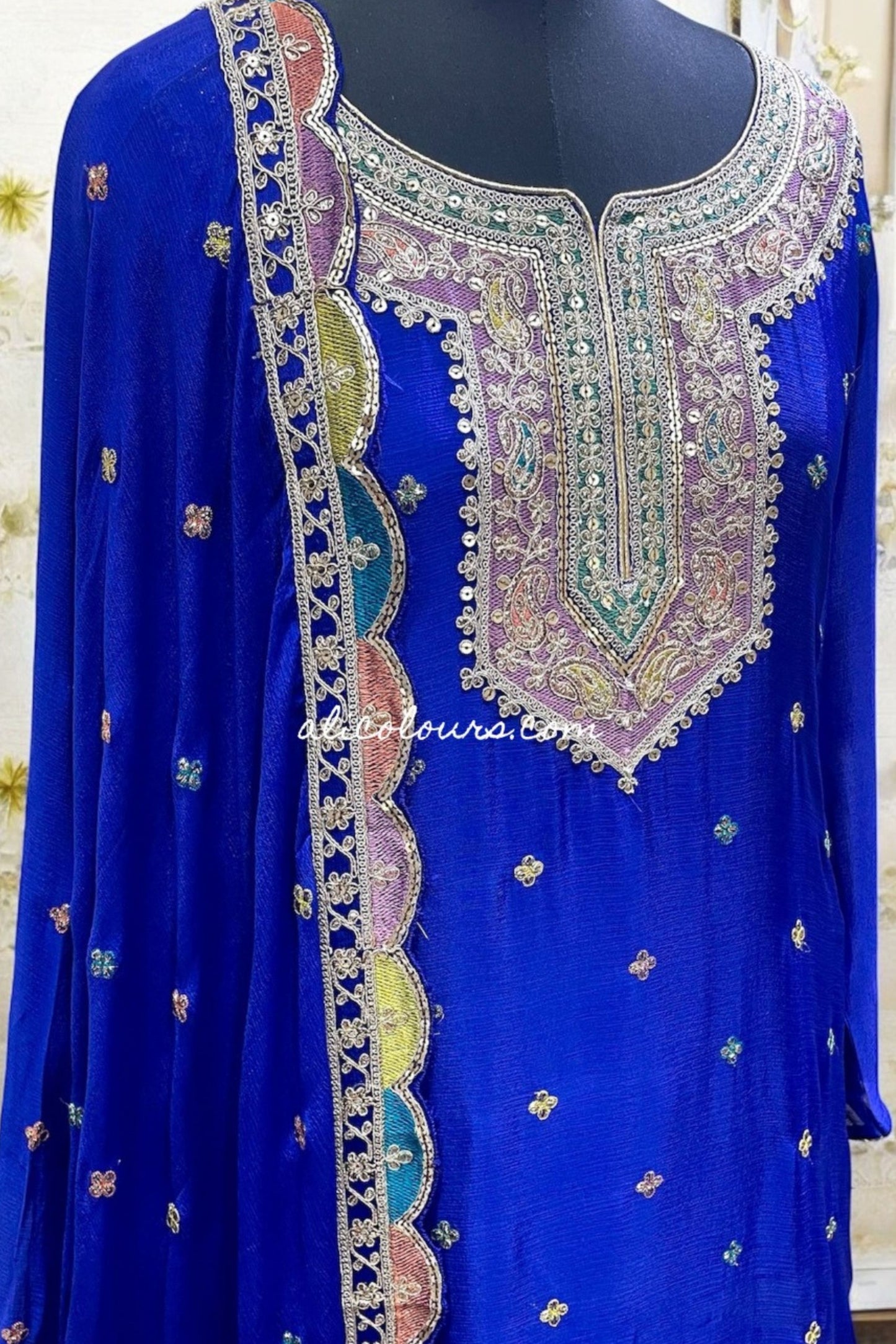 ROYAL BLUE HEAVY ZARI WORK FULLY STITCHED SHARARA SET