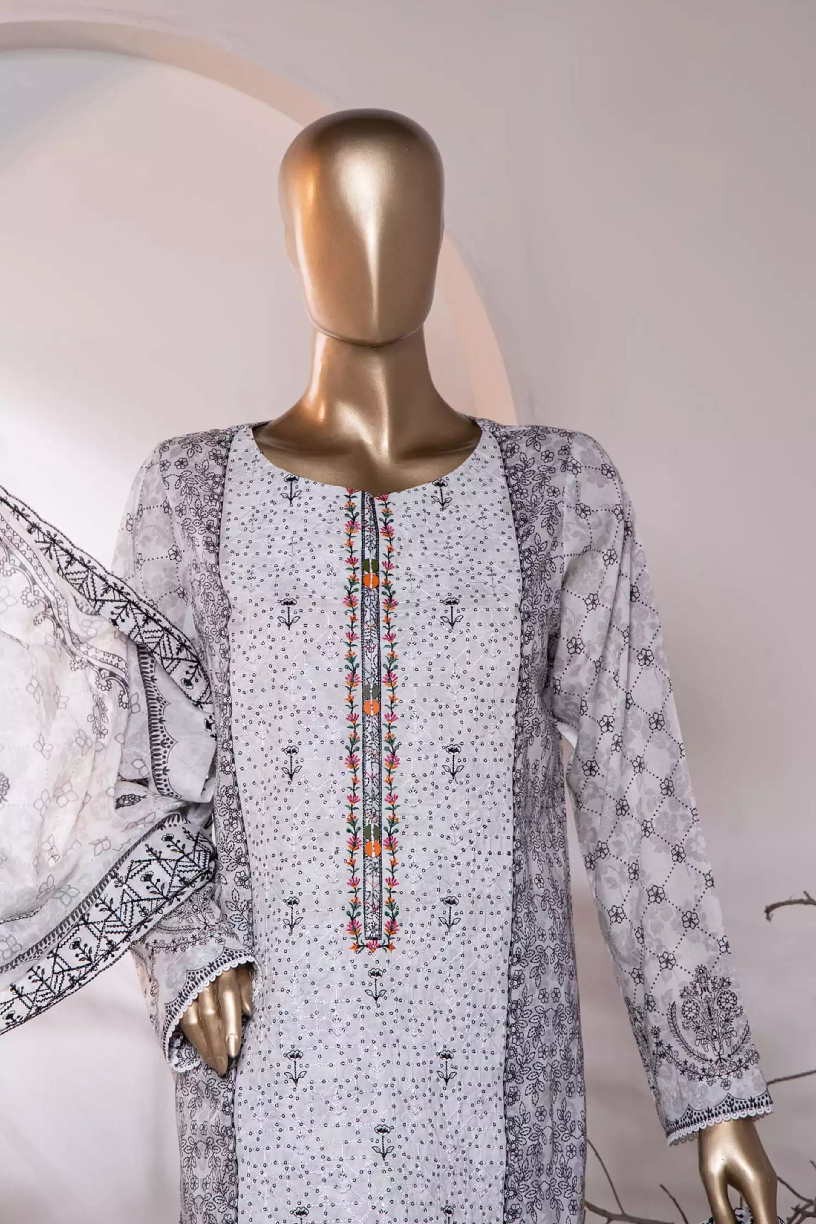PREMIUM EMBROIDERED COTTON LAWN SHIRT-WITH CUTWORK LAWN DUPATTA