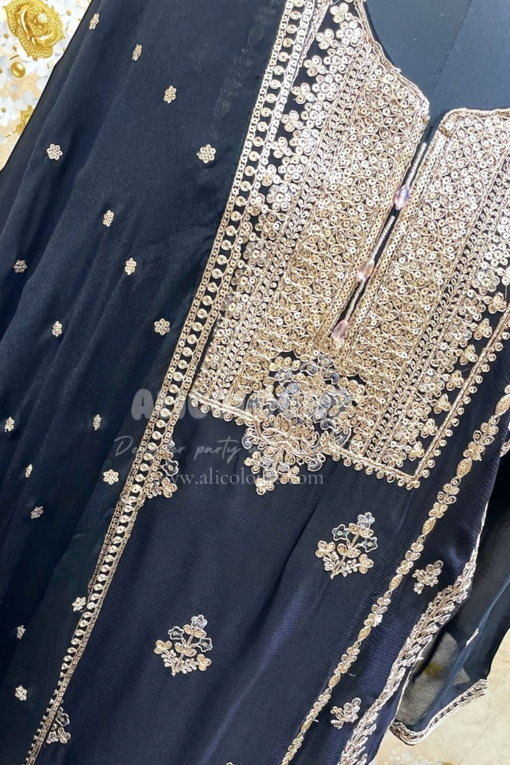 BLACK HEAVY DESIGNER EMBROIDERED SHARARA SUIT