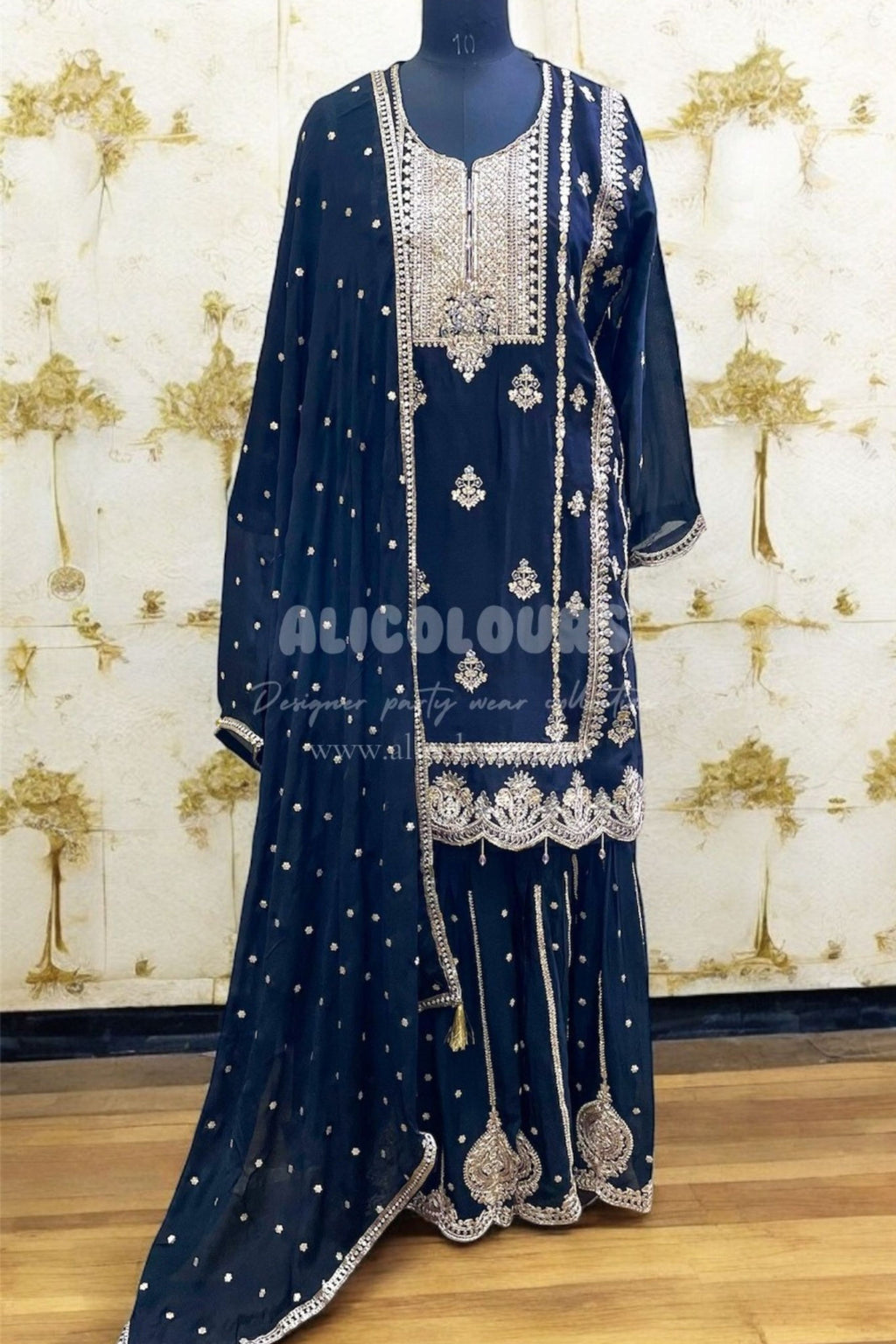 BLACK HEAVY DESIGNER EMBROIDERED SHARARA SUIT