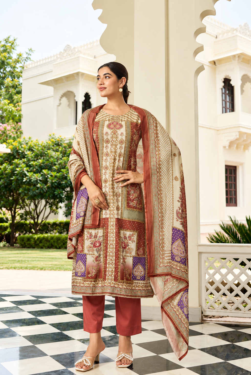 Printed Fancy Muslin Suit || 3102