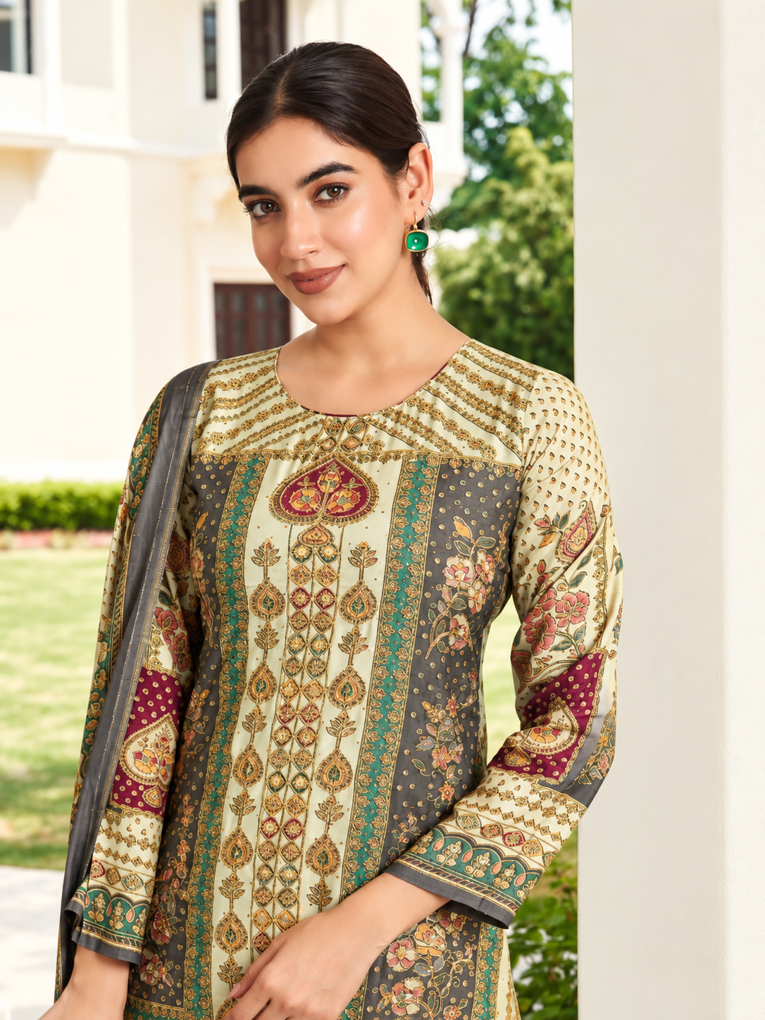 Printed Fancy Muslin Suit || 3104