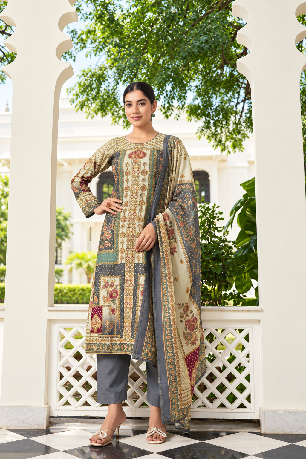 Printed Fancy Muslin Suit || 3104