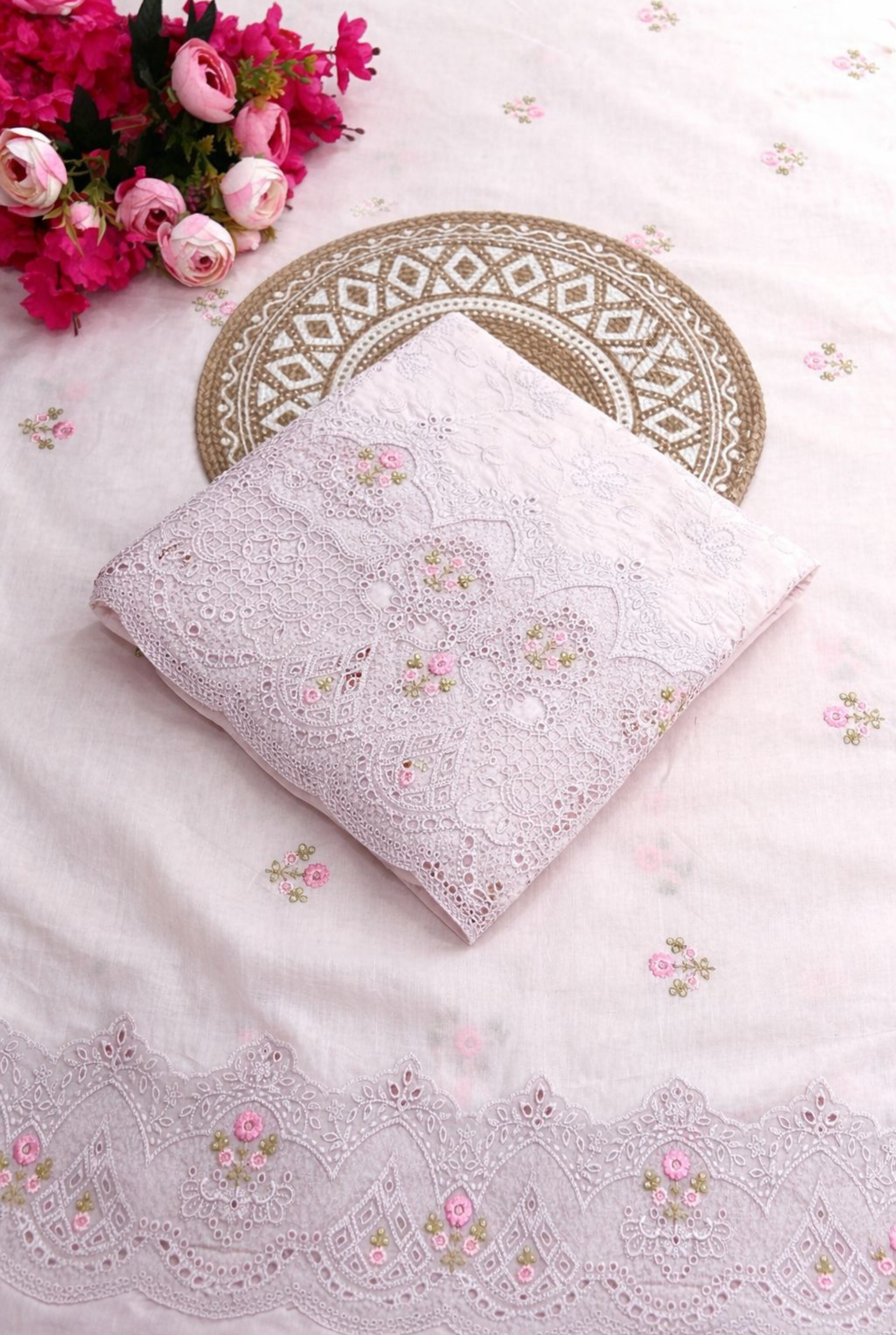 Antique Floral Embroidered Cotton Suit