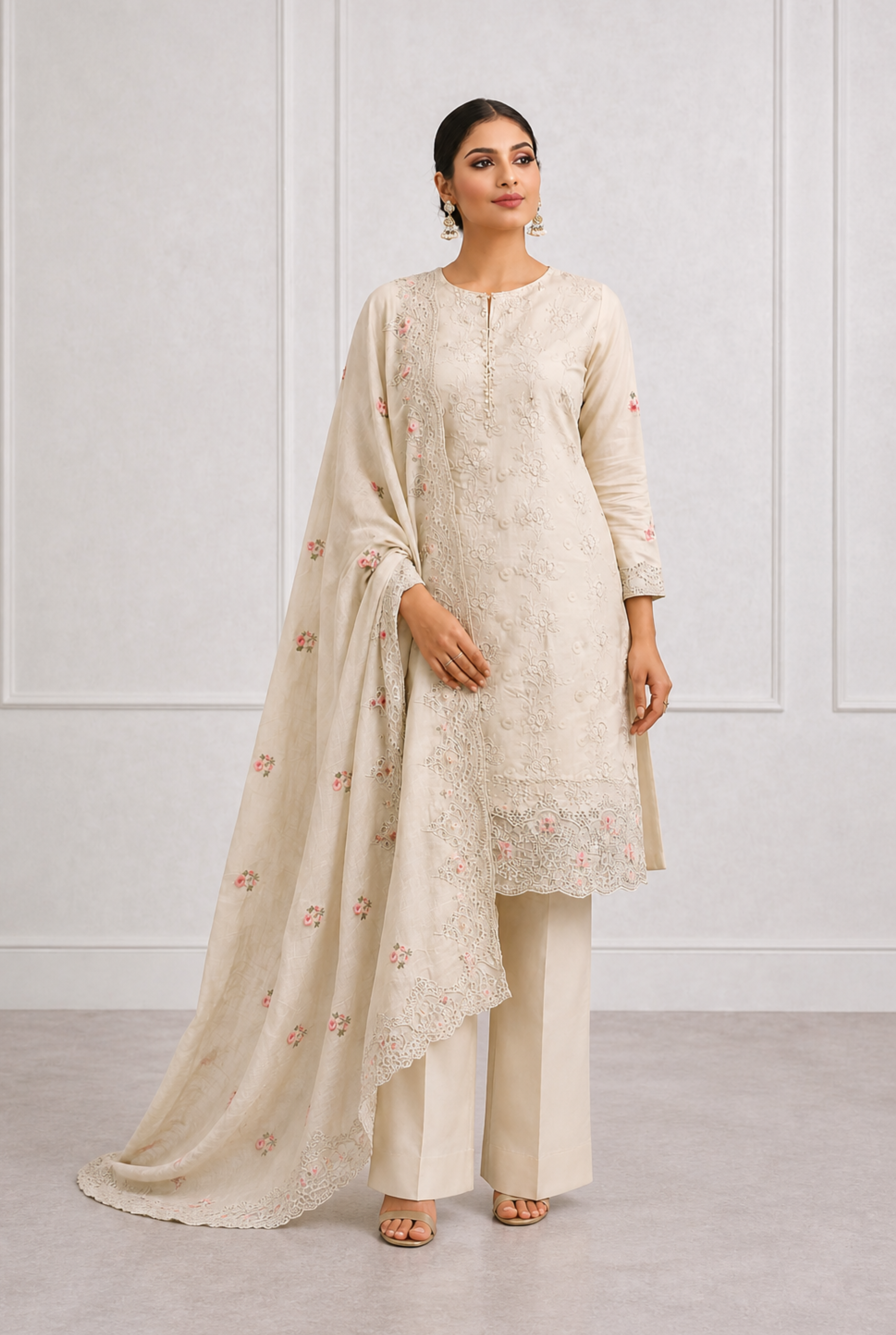 Antique Floral Embroidered Cotton Suit