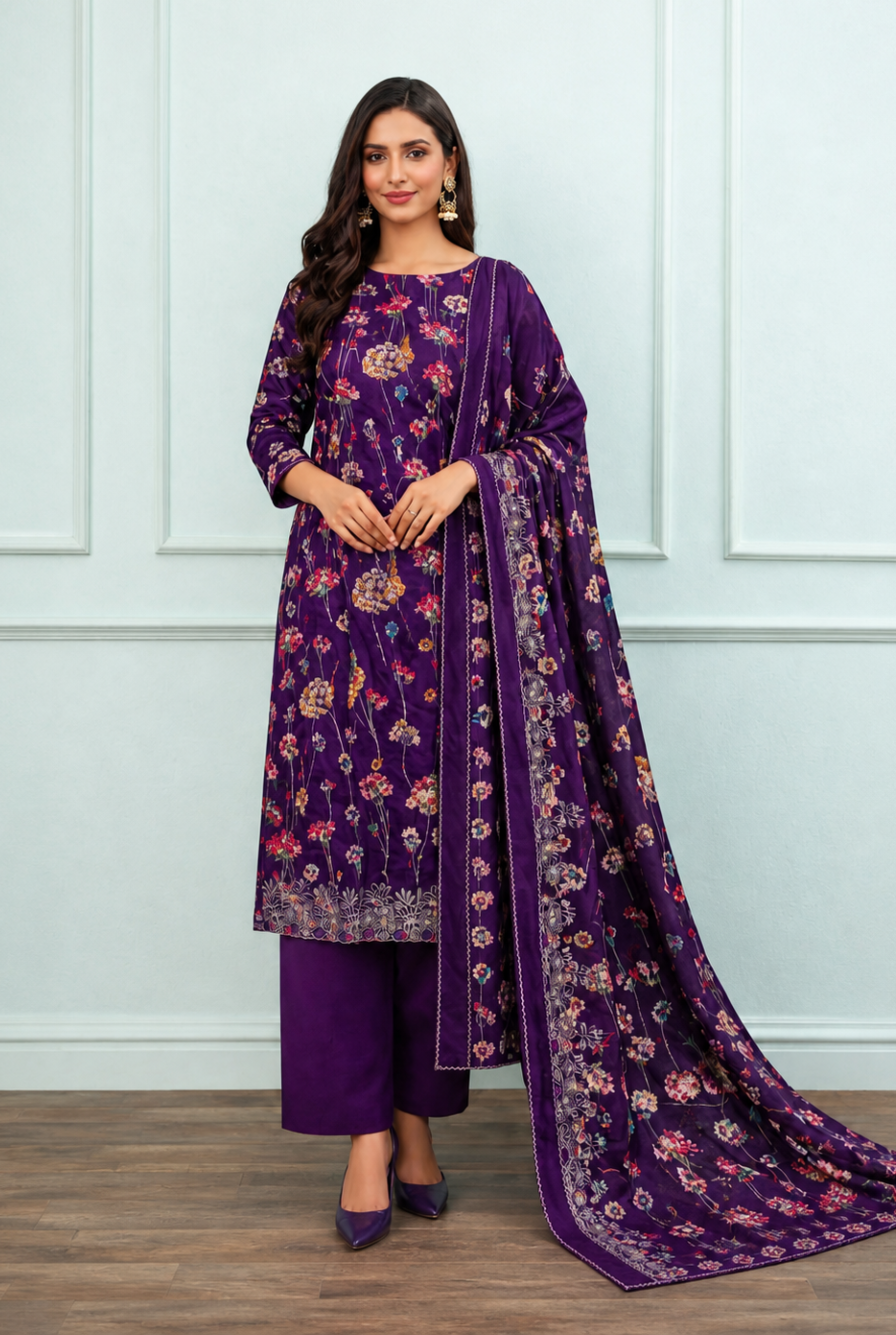 Designer Floral Embroidered Cotton Suit | 901 - 903