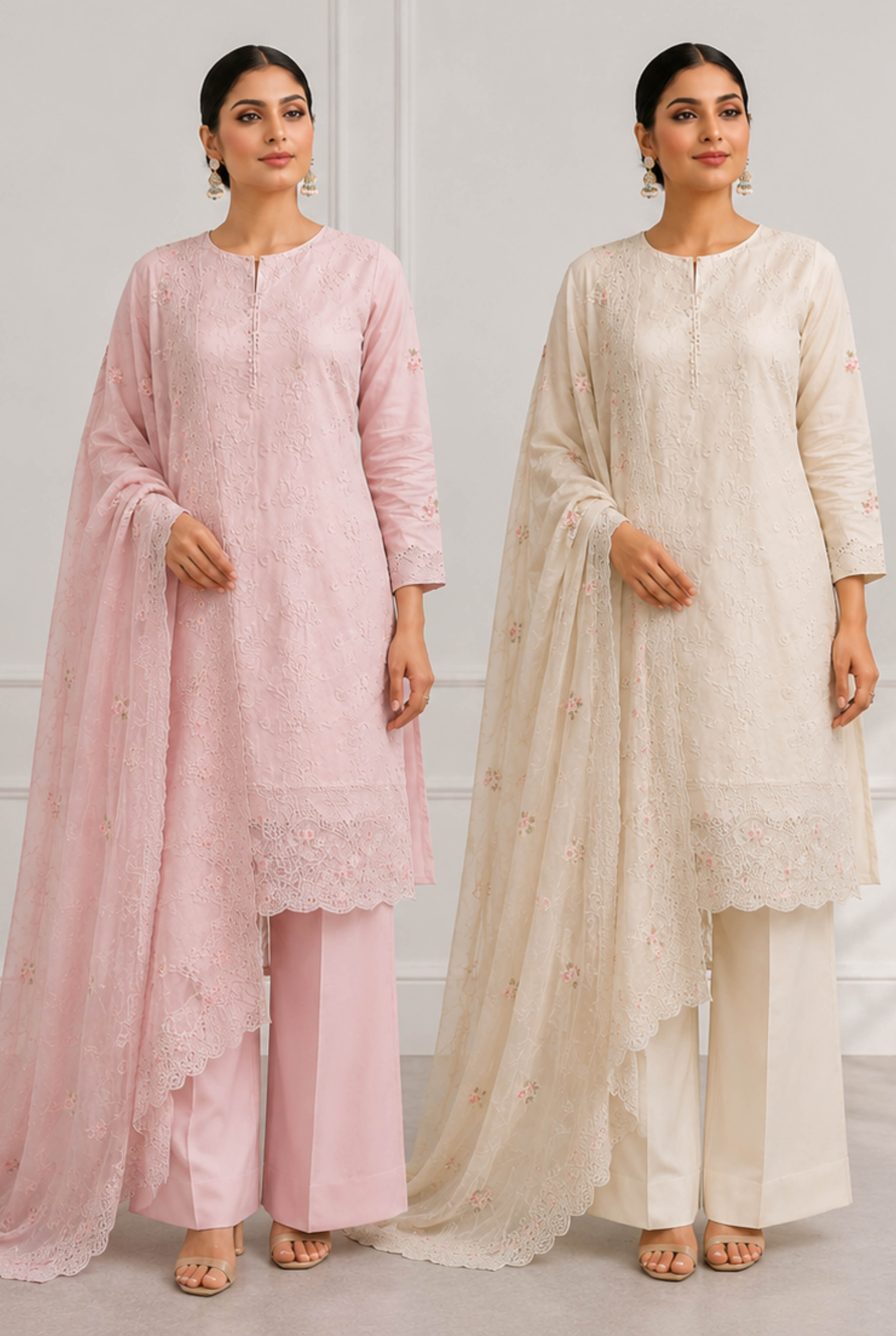 Antique Floral Embroidered Cotton Suit