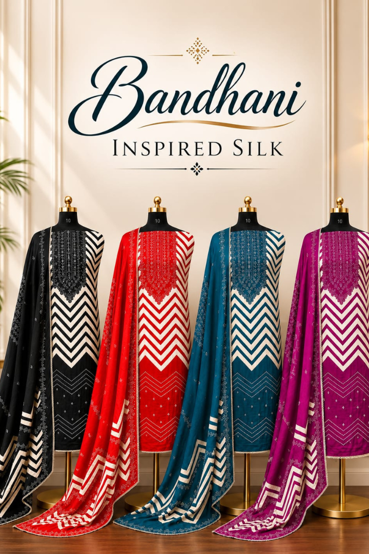 Bandhni Inspired Chevron Print Silk | 2514-2517