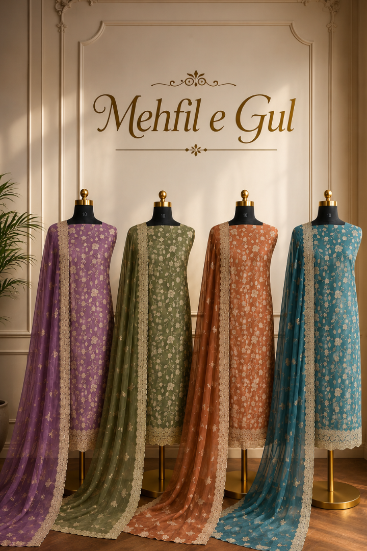 Mehfil E Gul Premium Crush Organza Series | 2529-2532