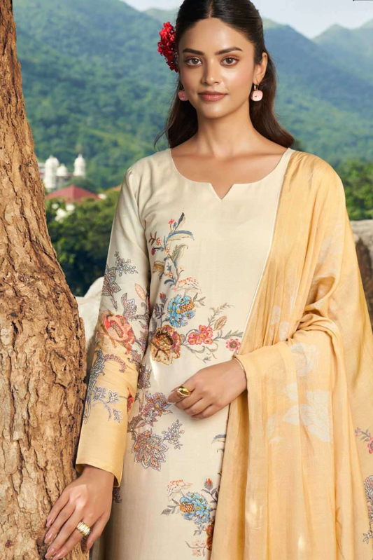 Graceful Designer Muslin Suit - 2402