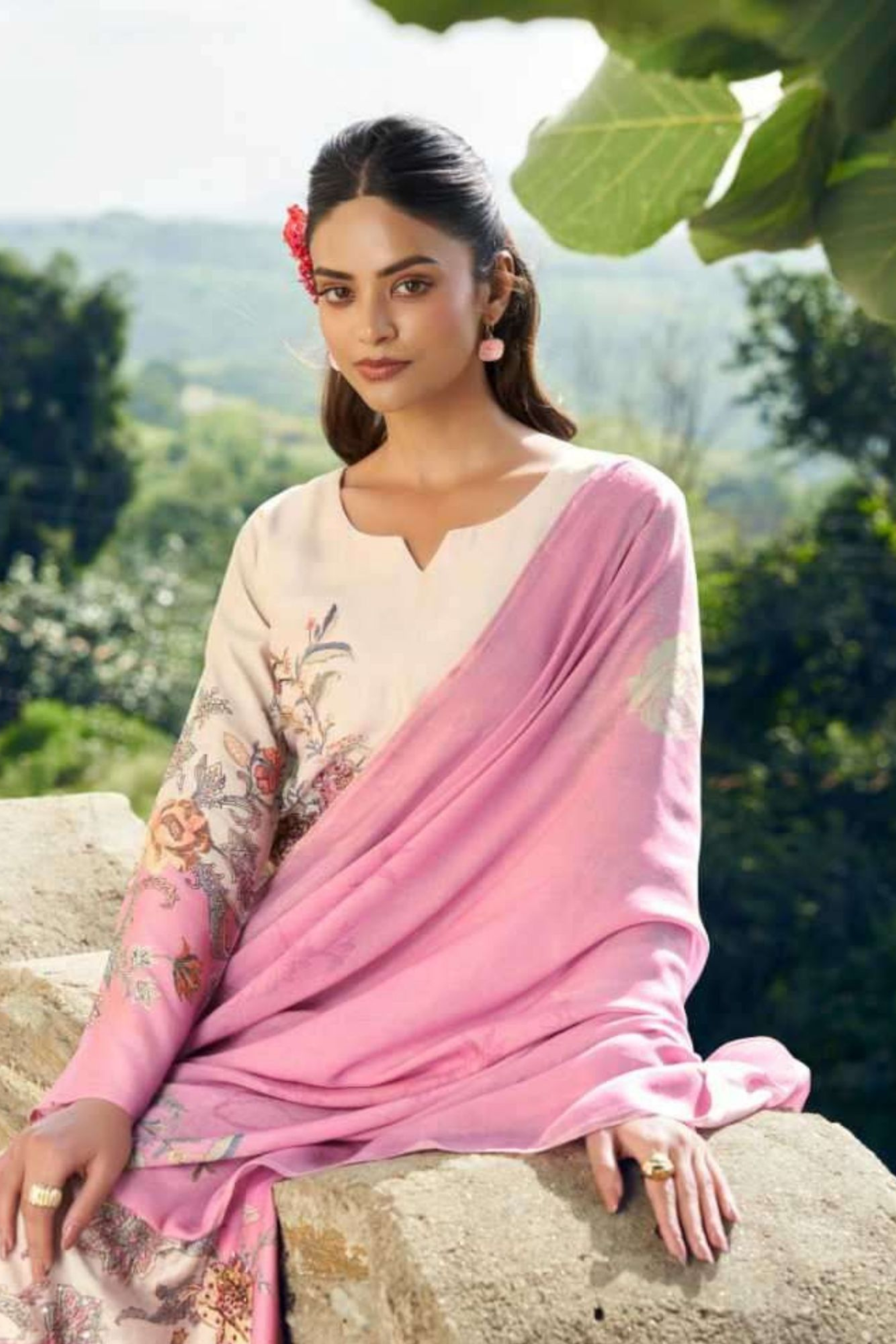 Graceful Designer Muslin Suit - 2404